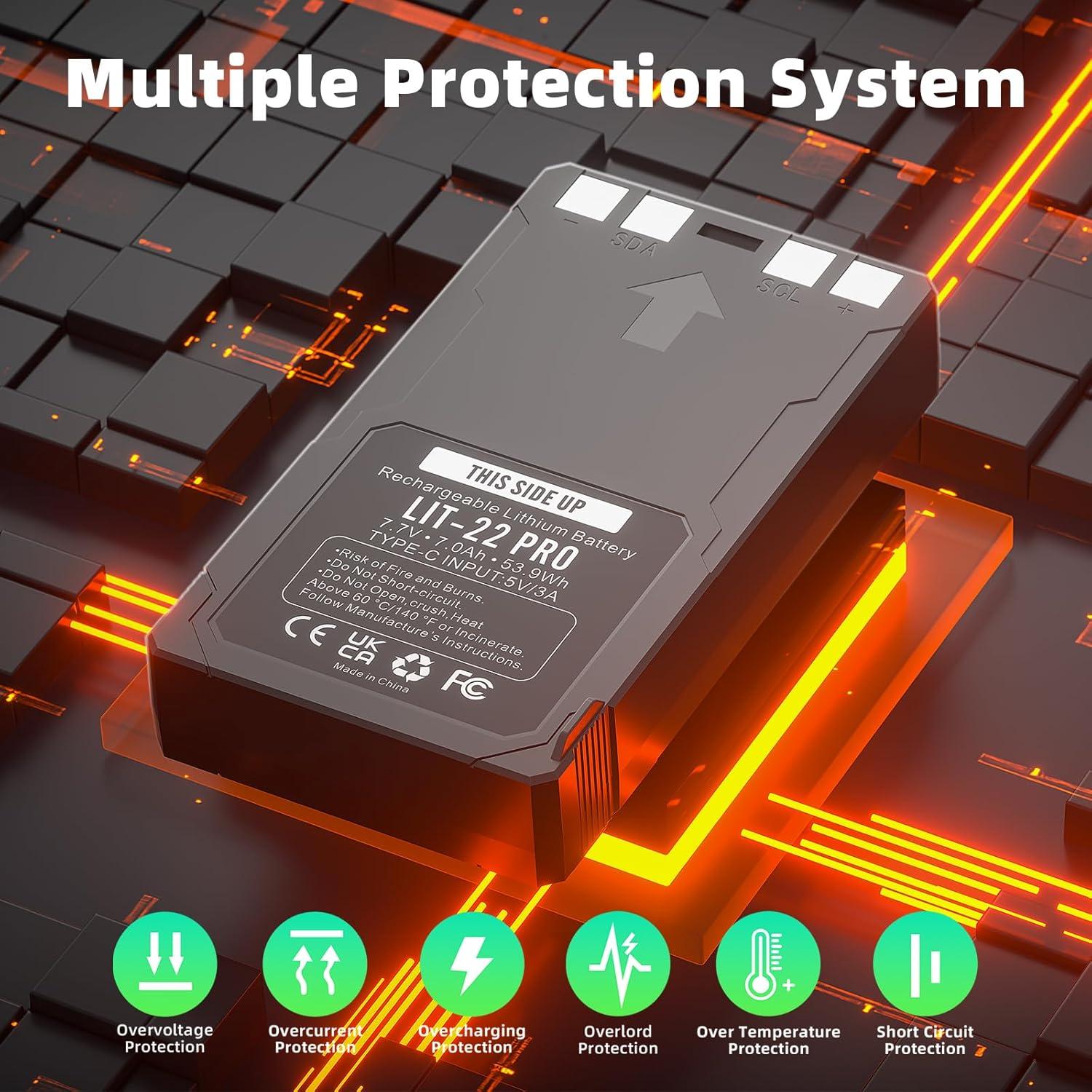 Paquete de 2 Baterías Recargables Litio LIT-22 Pro 7000mAh