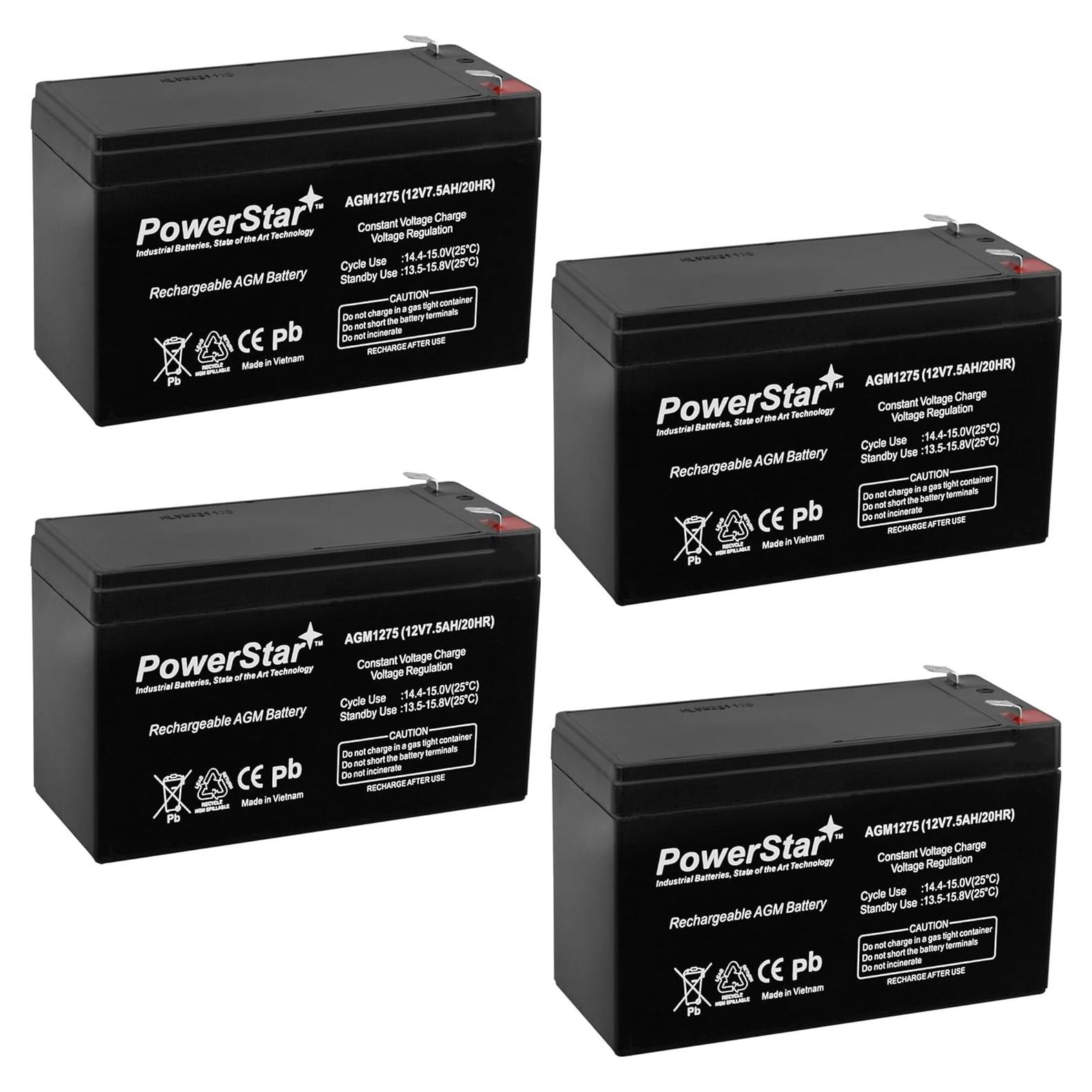 Paquete de 4 Baterías AGM 12V 7.5Ah PowerStar