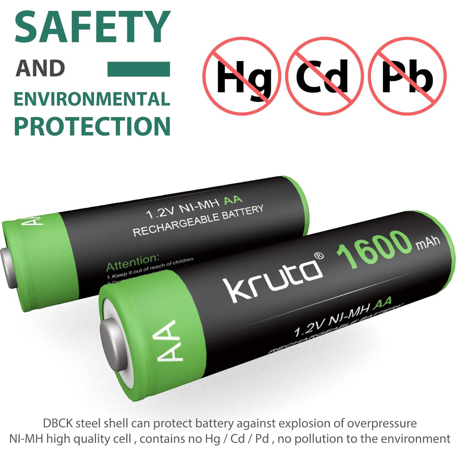 Baterías Recargables AA Kruta 1600mAh 1.2V Ni-MH - Paquete de 12