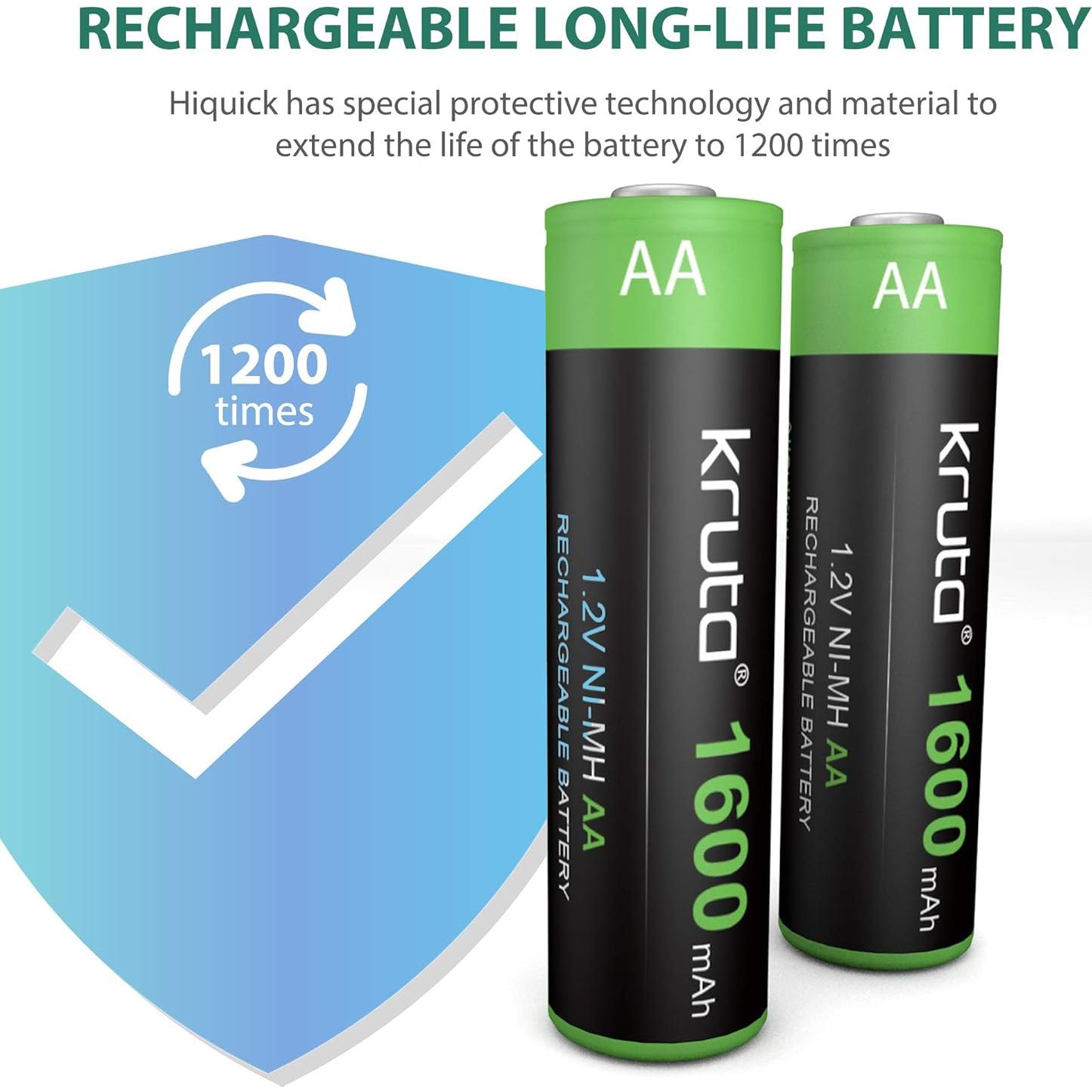 Baterías Recargables AA Kruta 1600mAh 1.2V Ni-MH - Paquete de 12