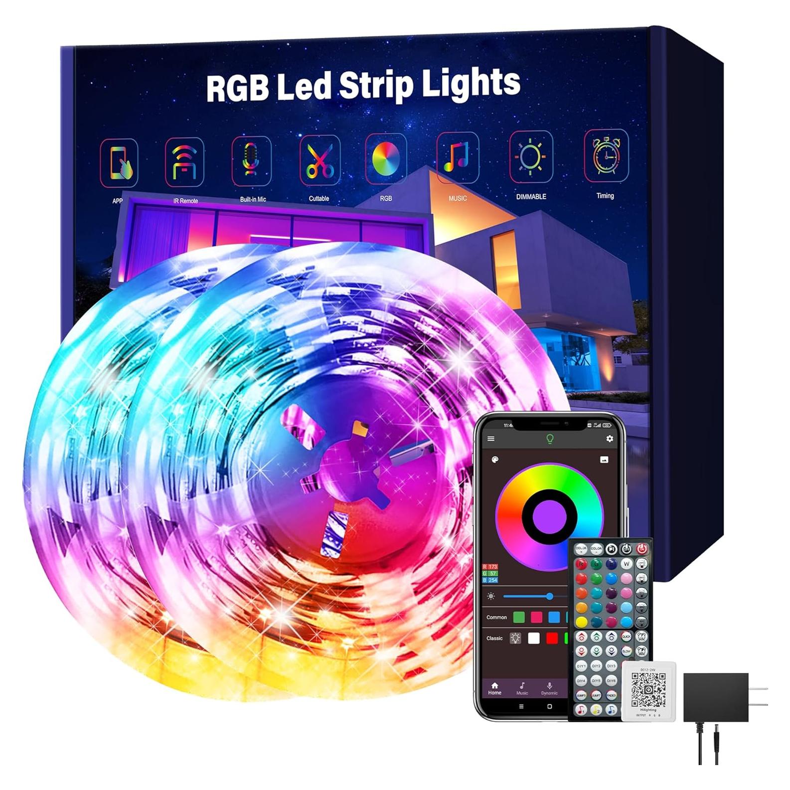 Luces LED RGB Ledagic 45.72 m con control APP y remoto