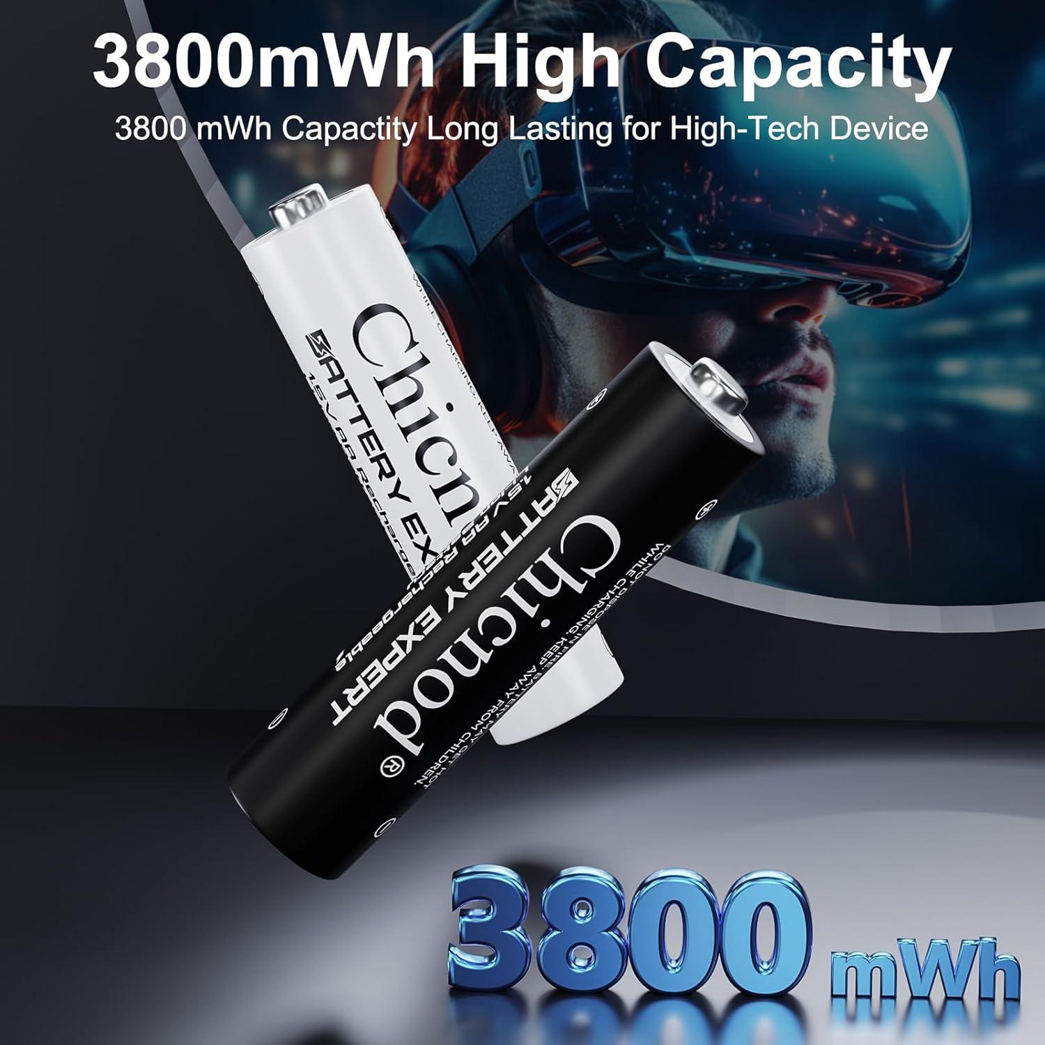 Baterías AA Recargables Litio 3800mWh con Cargador USB-C