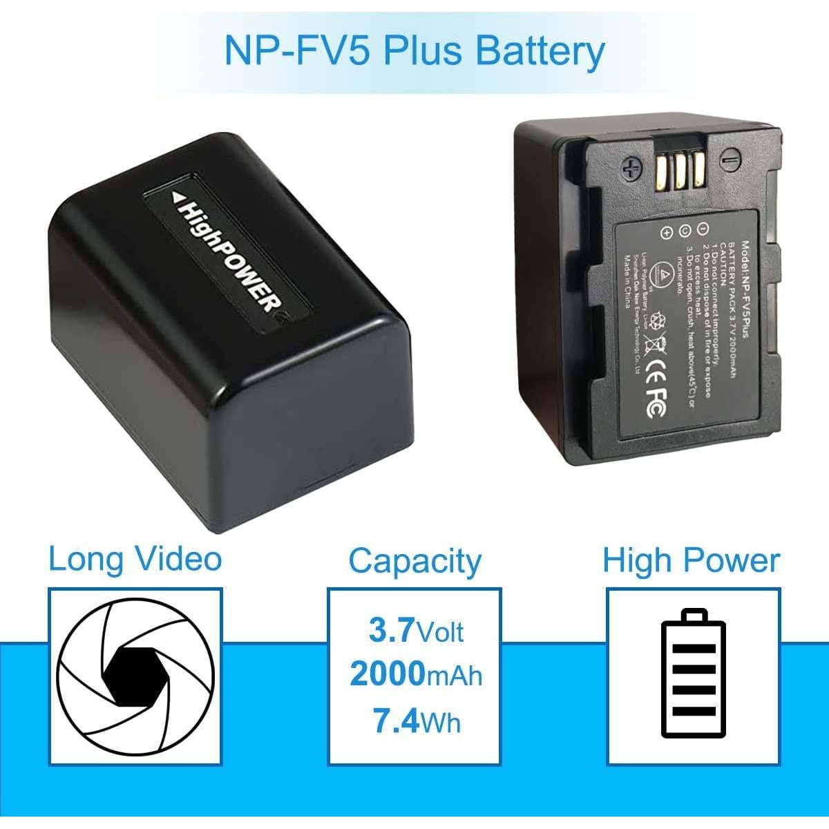Baterías Recargables NP-FV5 Plus 3.7V 2000mAh CofunKool - Paquete de 2