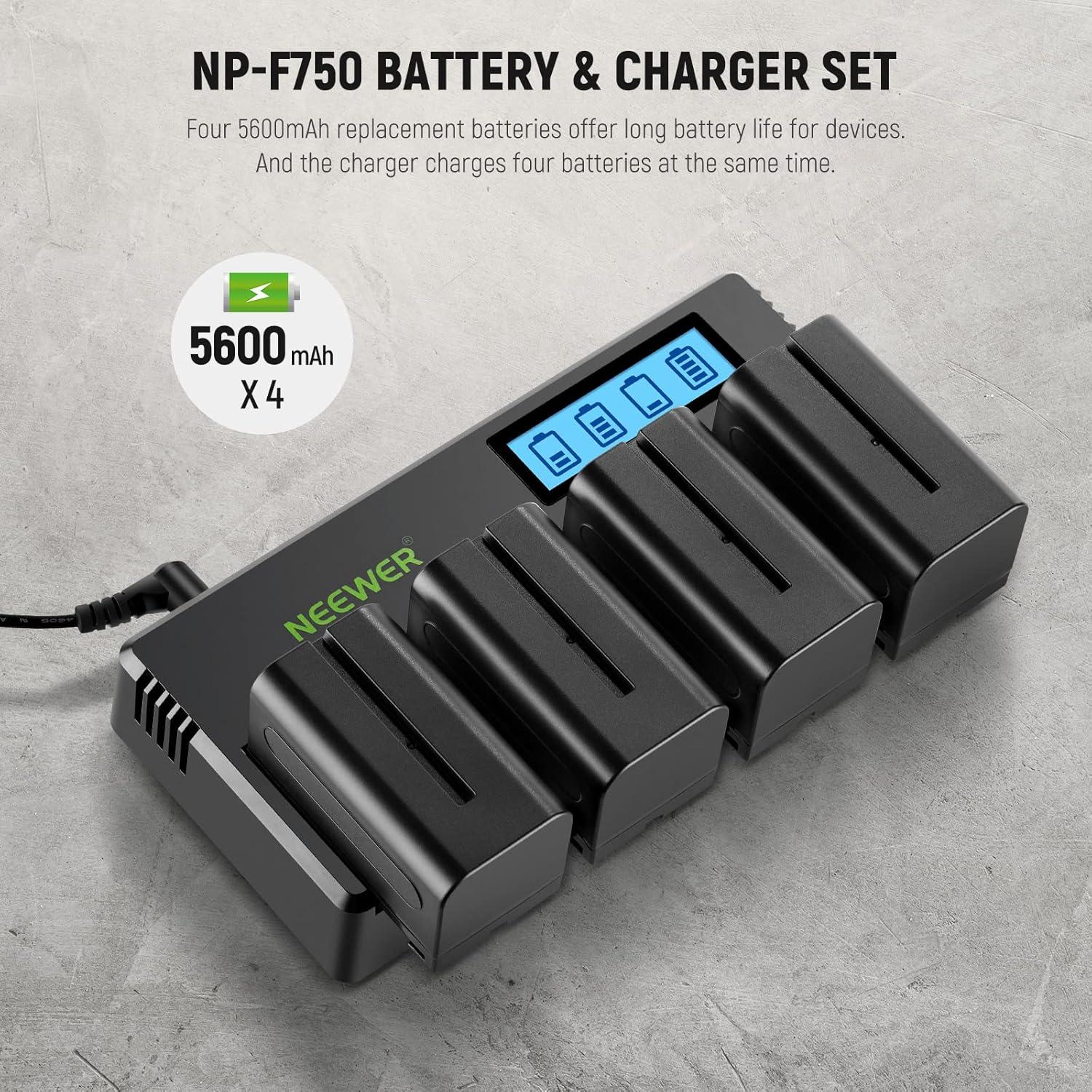 Baterías y Cargador Neewer NP-F750 5600mAh 4 Canales