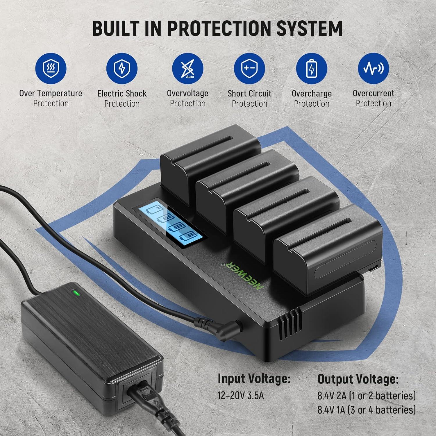 Baterías y Cargador Neewer NP-F750 5600mAh 4 Canales