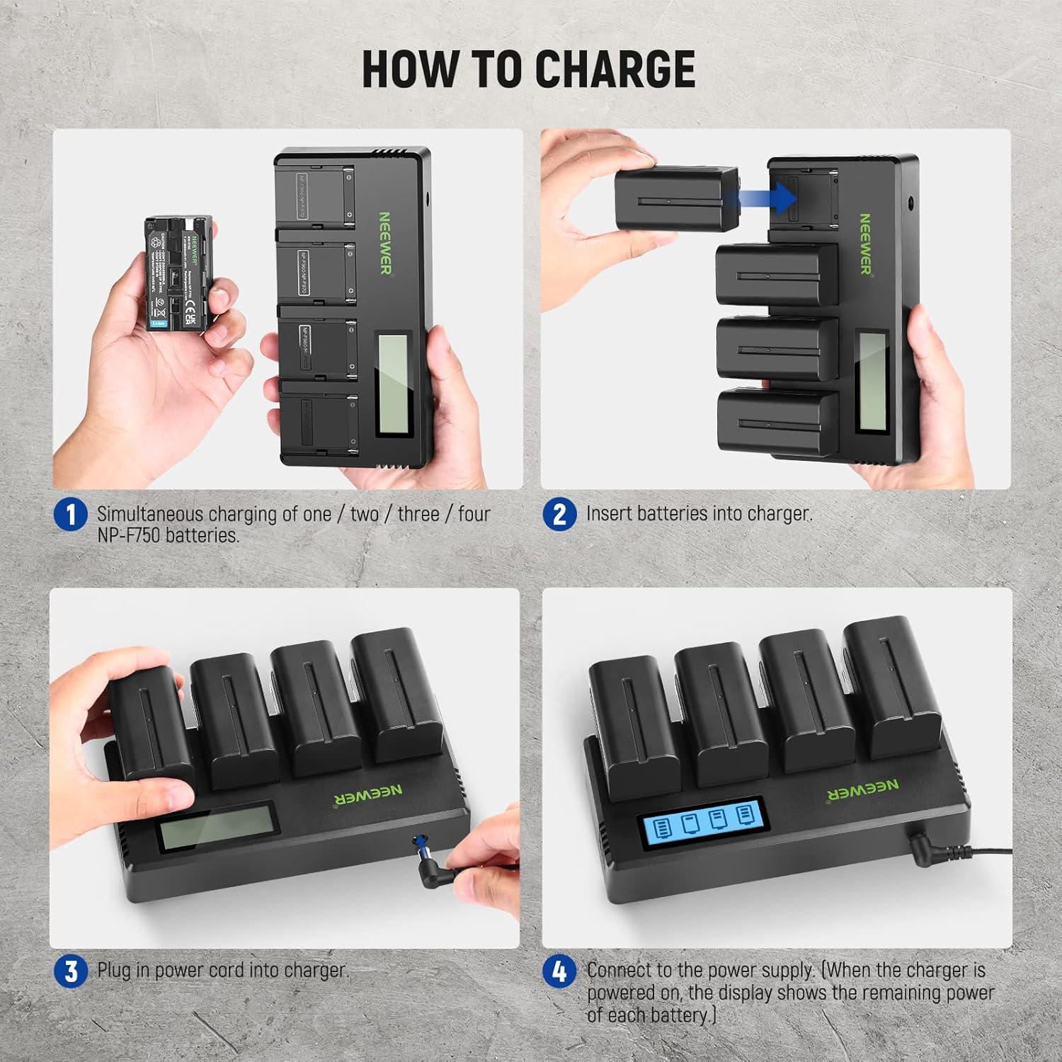 Baterías y Cargador Neewer NP-F750 5600mAh 4 Canales