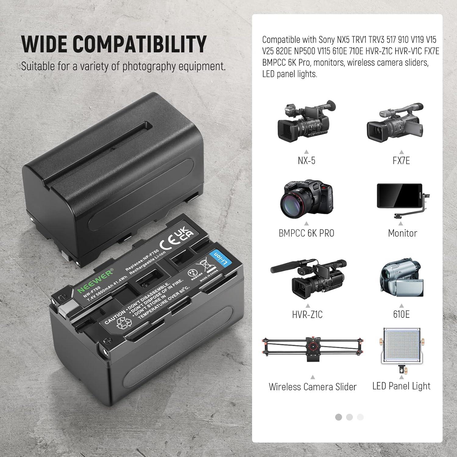 Baterías y Cargador Neewer NP-F750 5600mAh 4 Canales