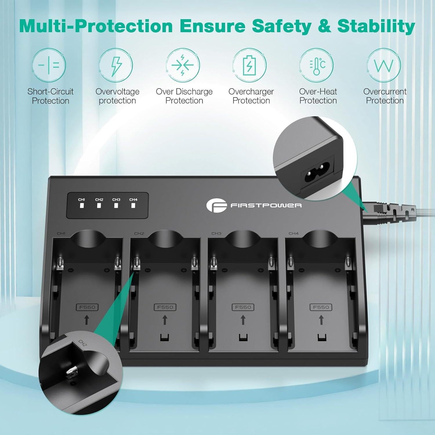 Baterías FirstPower NP-F750 4 Pack + Cargador Rápido 4 Canales