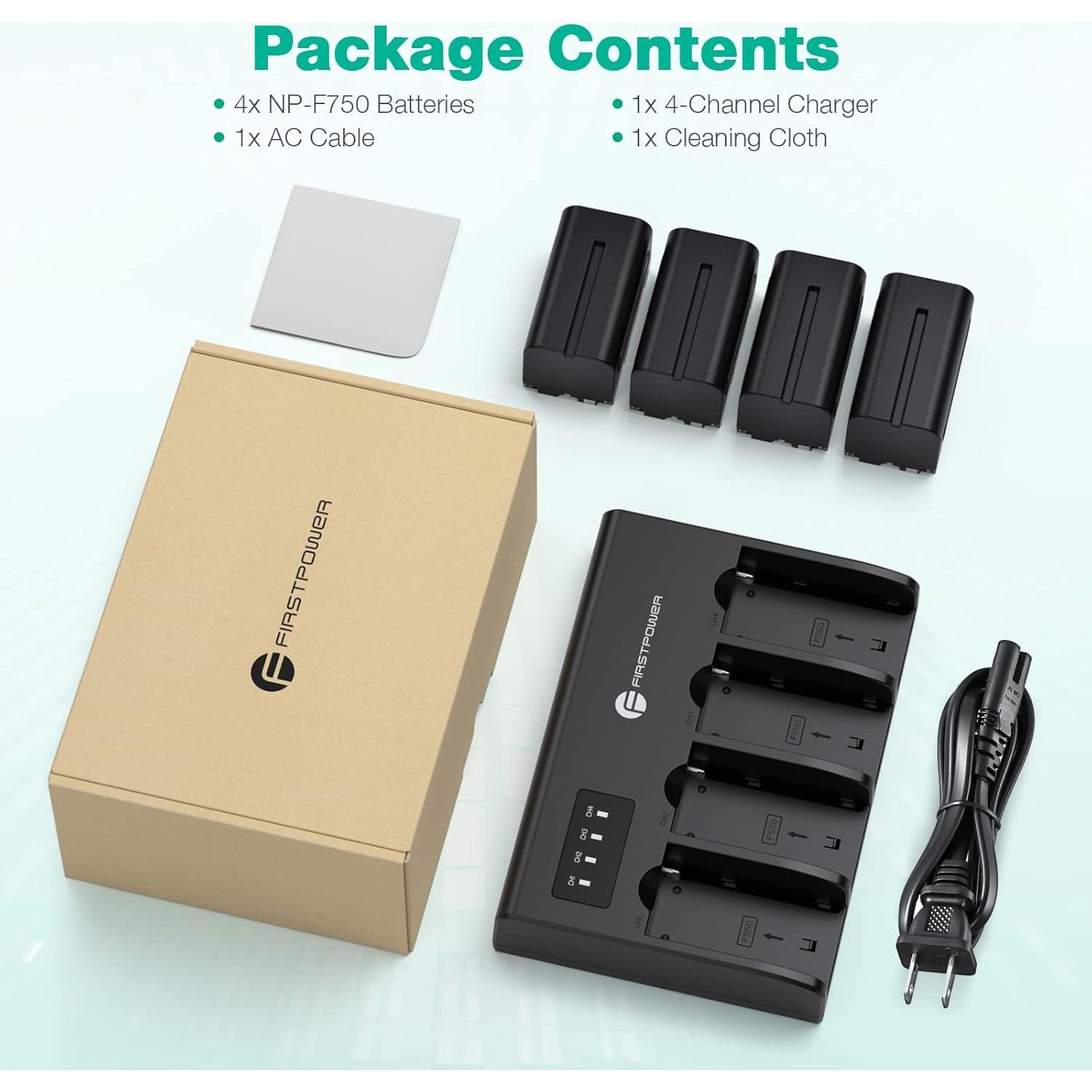 Baterías FirstPower NP-F750 4 Pack + Cargador Rápido 4 Canales