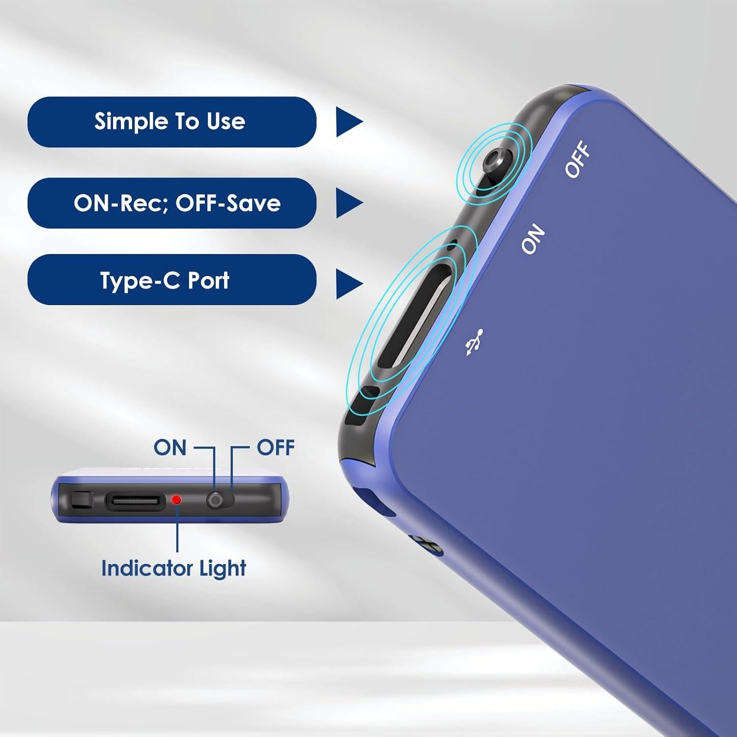 Grabadora de Voz Digital Vormooi Q1 64GB - 35 Horas Grabación