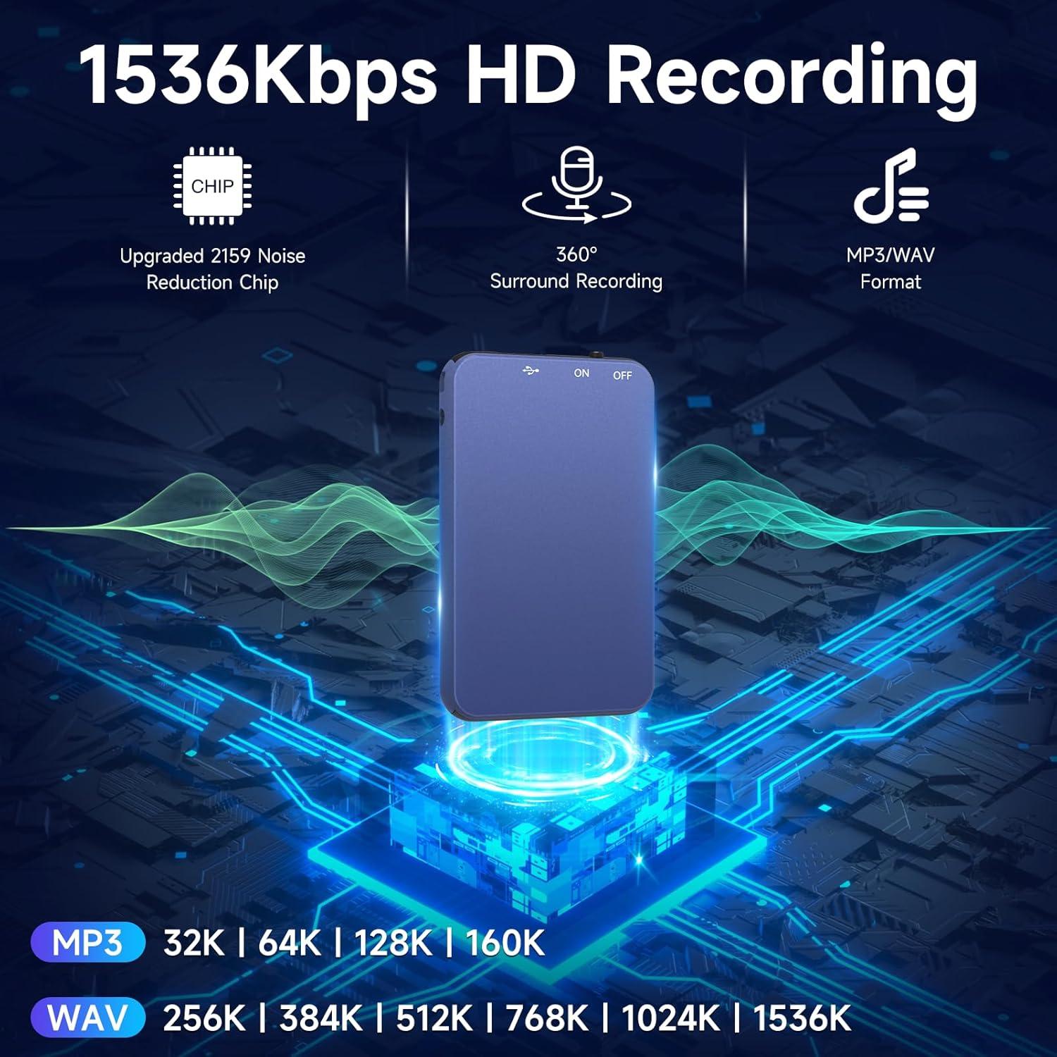 Grabadora de Voz Digital Vormooi Q1 64GB - 35 Horas Grabación