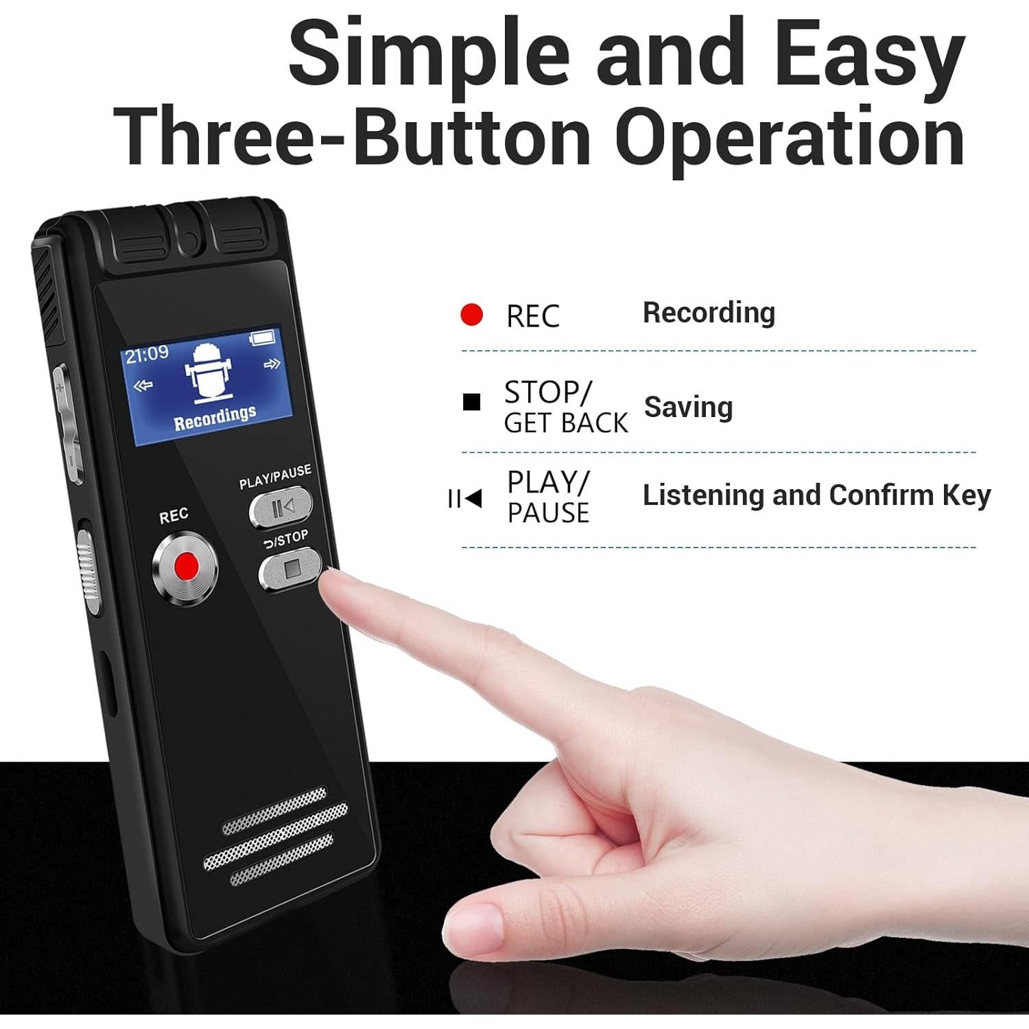 Grabadora de Voz Digital HoTiyan 64GB Activada por Voz