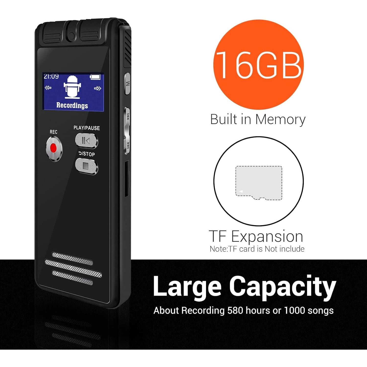 Grabadora de Voz Digital HoTiyan 64GB Activada por Voz