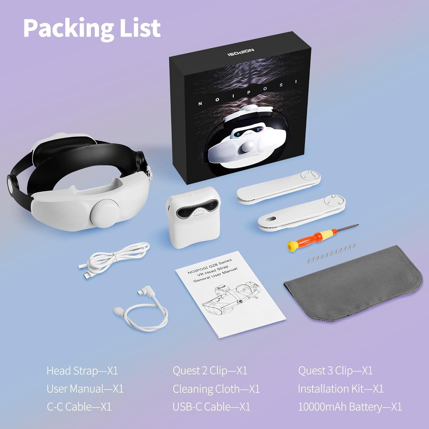 Correa para cabeza Noiposi con batería 10000mAh para Meta Quest 3/2