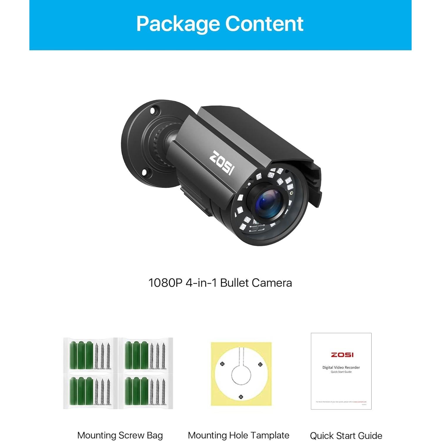 Cámara de Seguridad ZOSI 1080P HD 4 en 1 IP66 Visión Nocturna