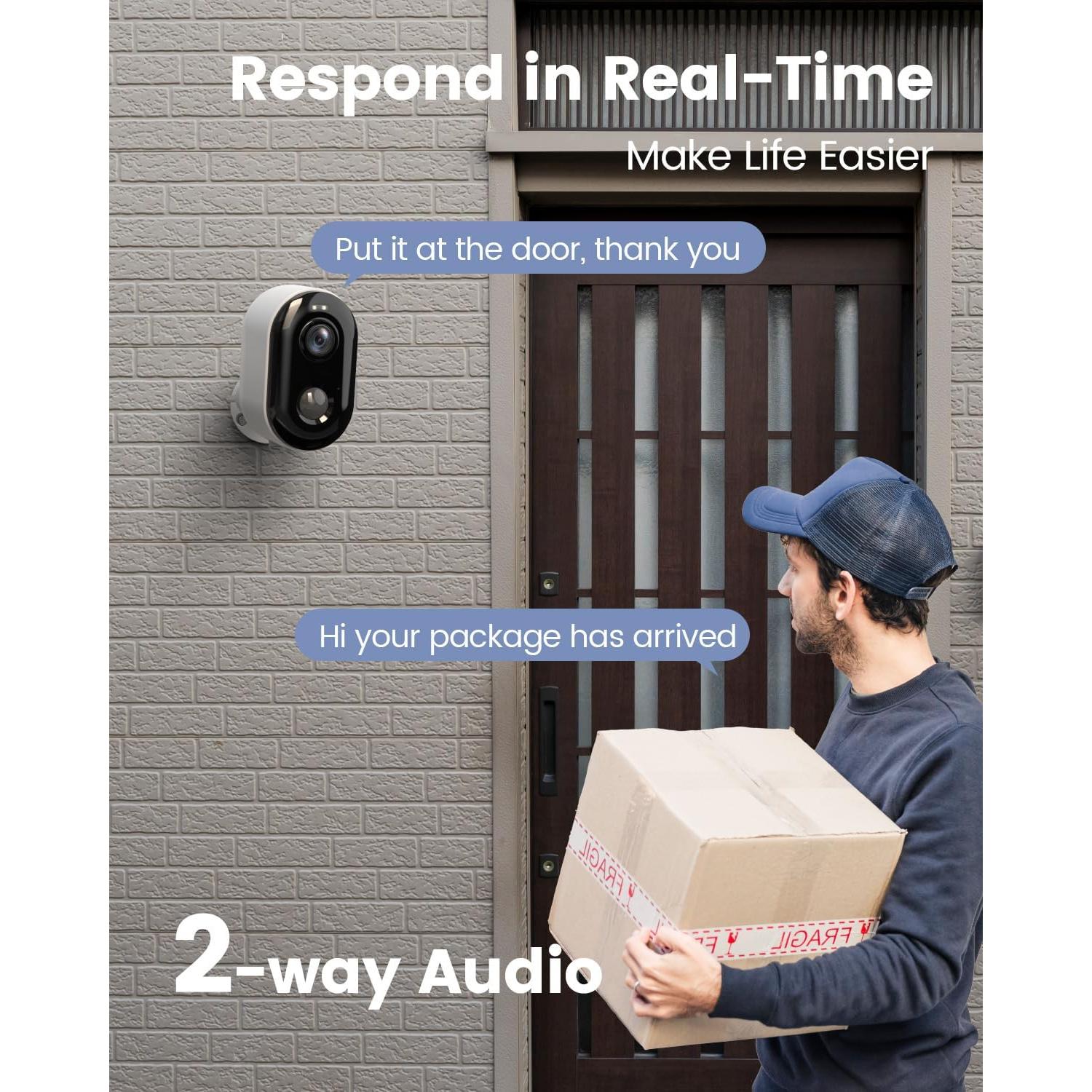 Security Cameras Wireless Outdoor, Battery Powered 2K Color Night Vision, WiFi Cameras for Home Security, AI Motion Detection,Spotlight Siren Alarm,IP66 Waterproof,2-Way Talk,SD/Cloud Storage