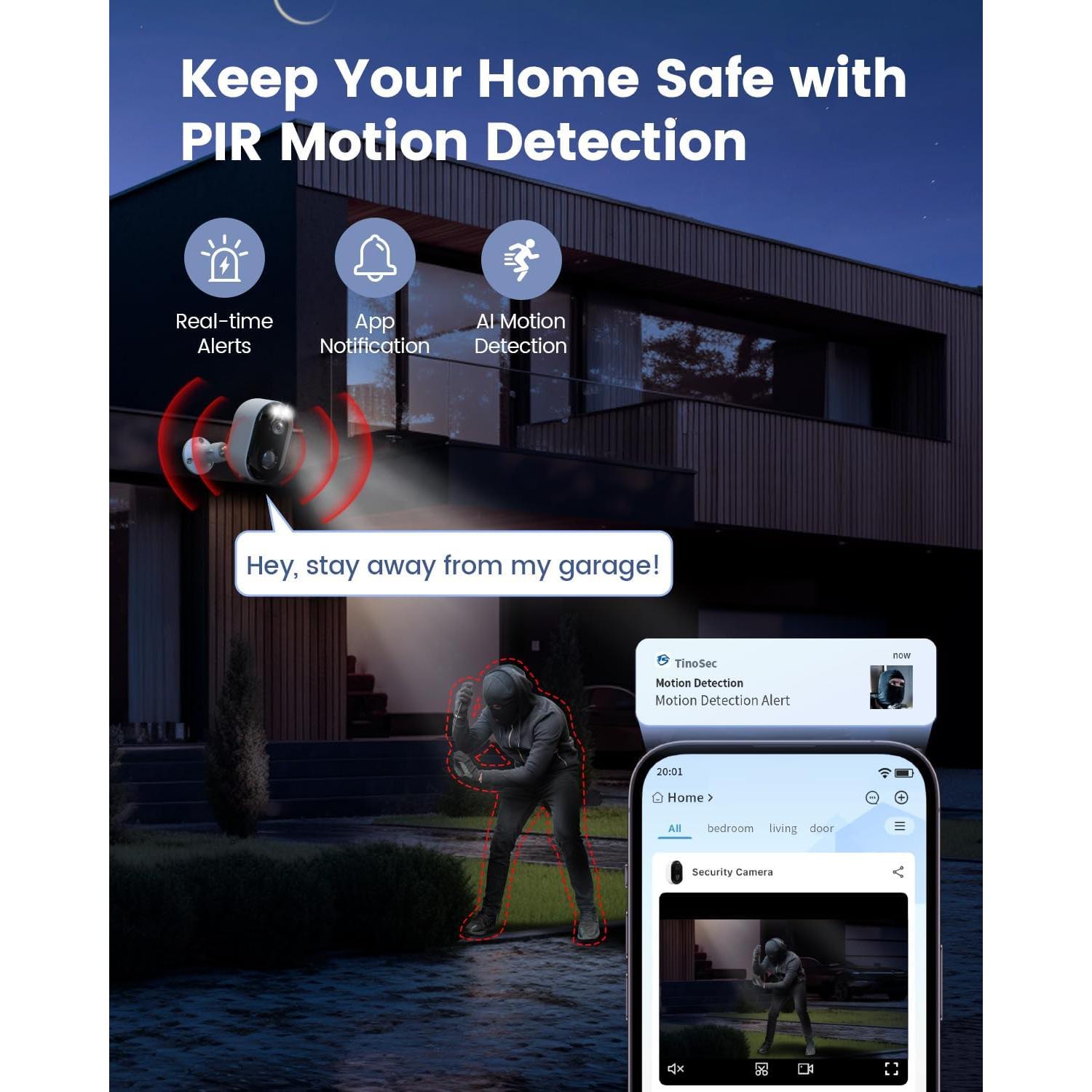 Security Cameras Wireless Outdoor, Battery Powered 2K Color Night Vision, WiFi Cameras for Home Security, AI Motion Detection,Spotlight Siren Alarm,IP66 Waterproof,2-Way Talk,SD/Cloud Storage