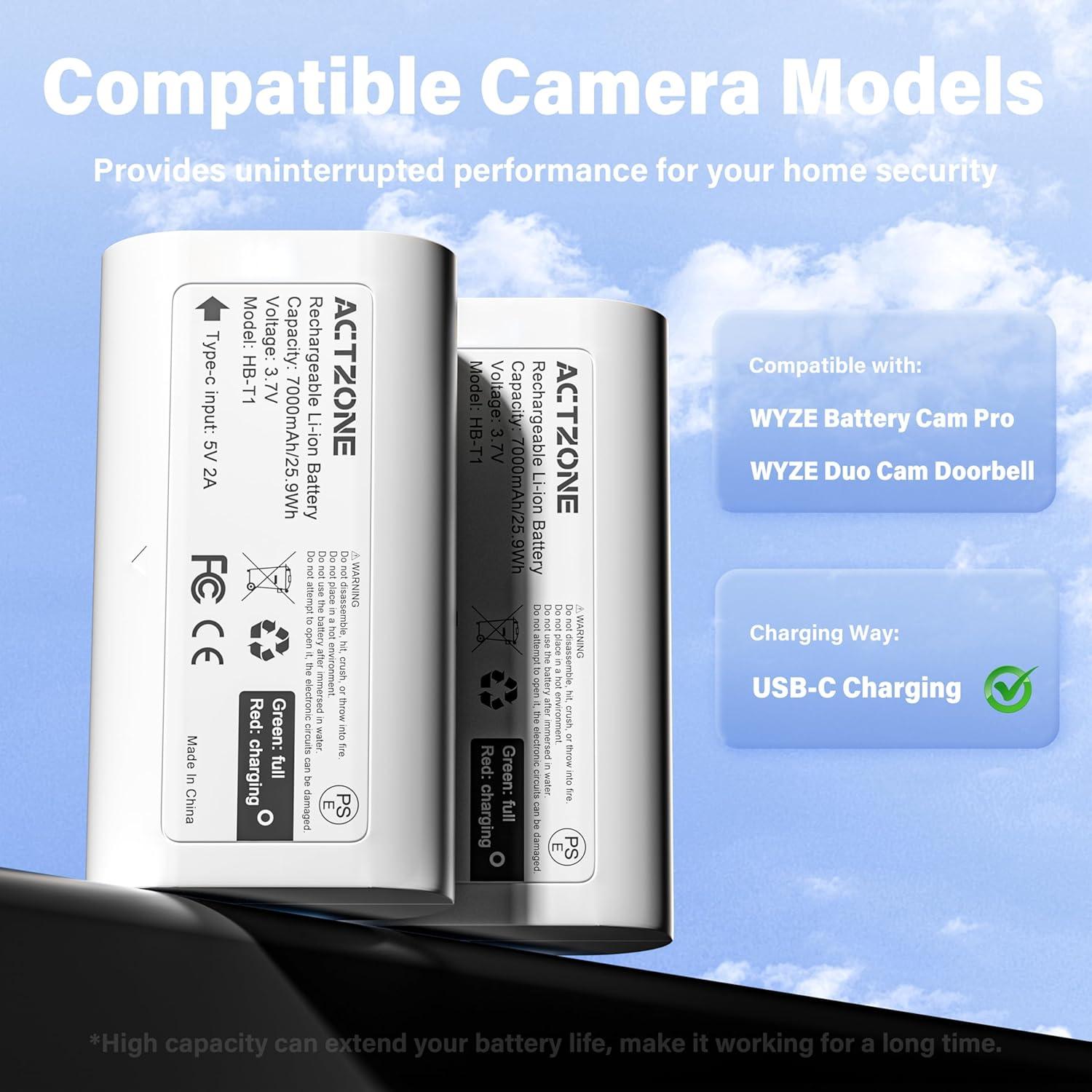 Paquete de 2 Baterías Recargables ActZone 7000mAh para Cámara WYZE