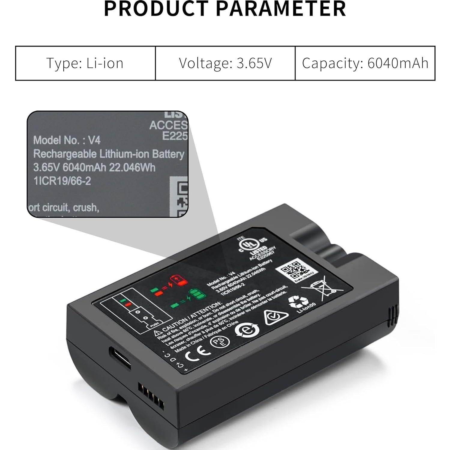 Batería de Reemplazo Litio-Ion 6040mAh para Timbre Ring