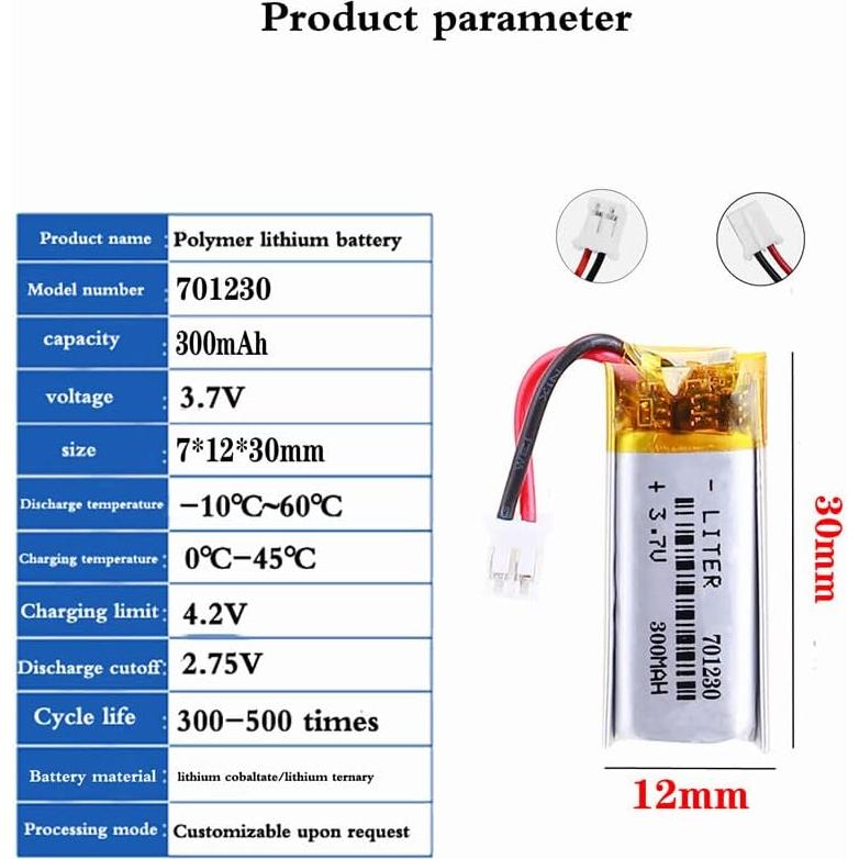 Batería de polímero de litio 3.7V 300mAh BIHUADE 701230