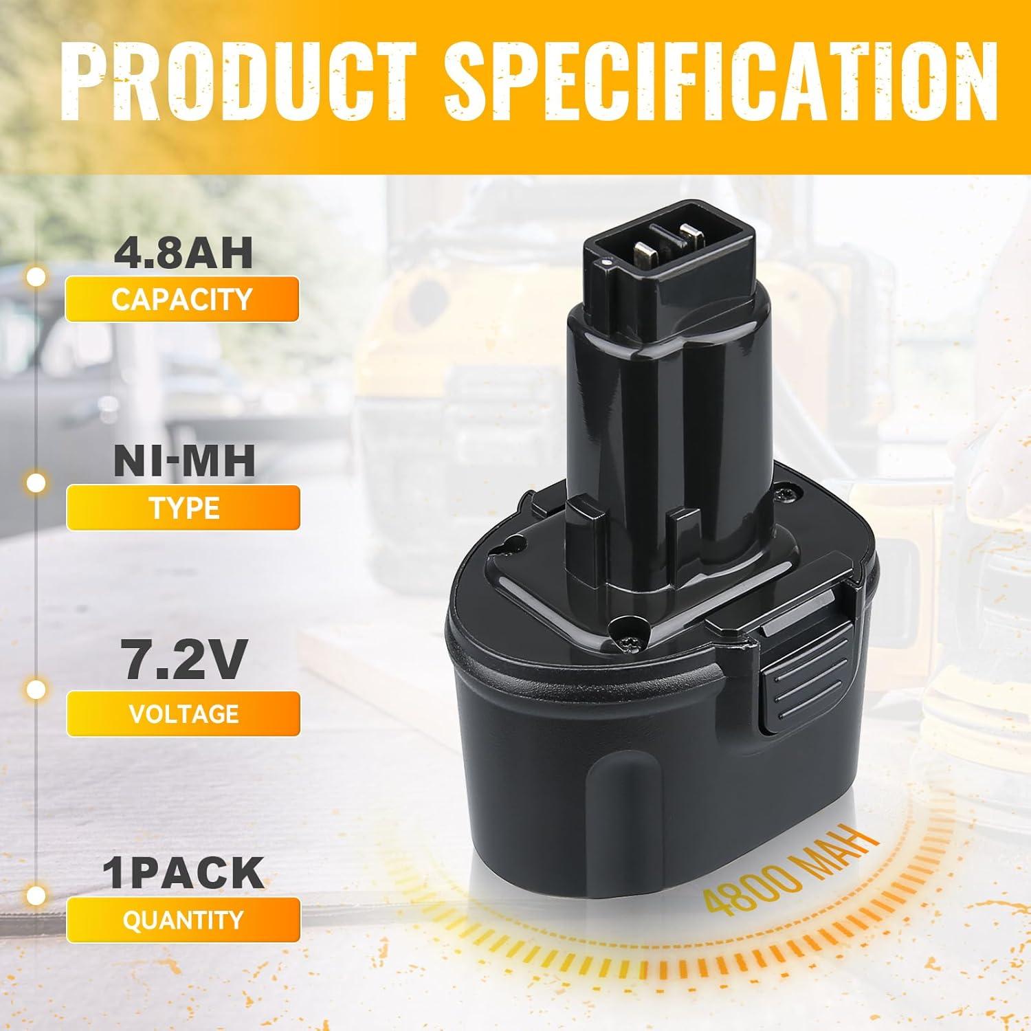 Batería Ni-Mh 4.8Ah 7.2V Dewalt DW9057 Reemplazo