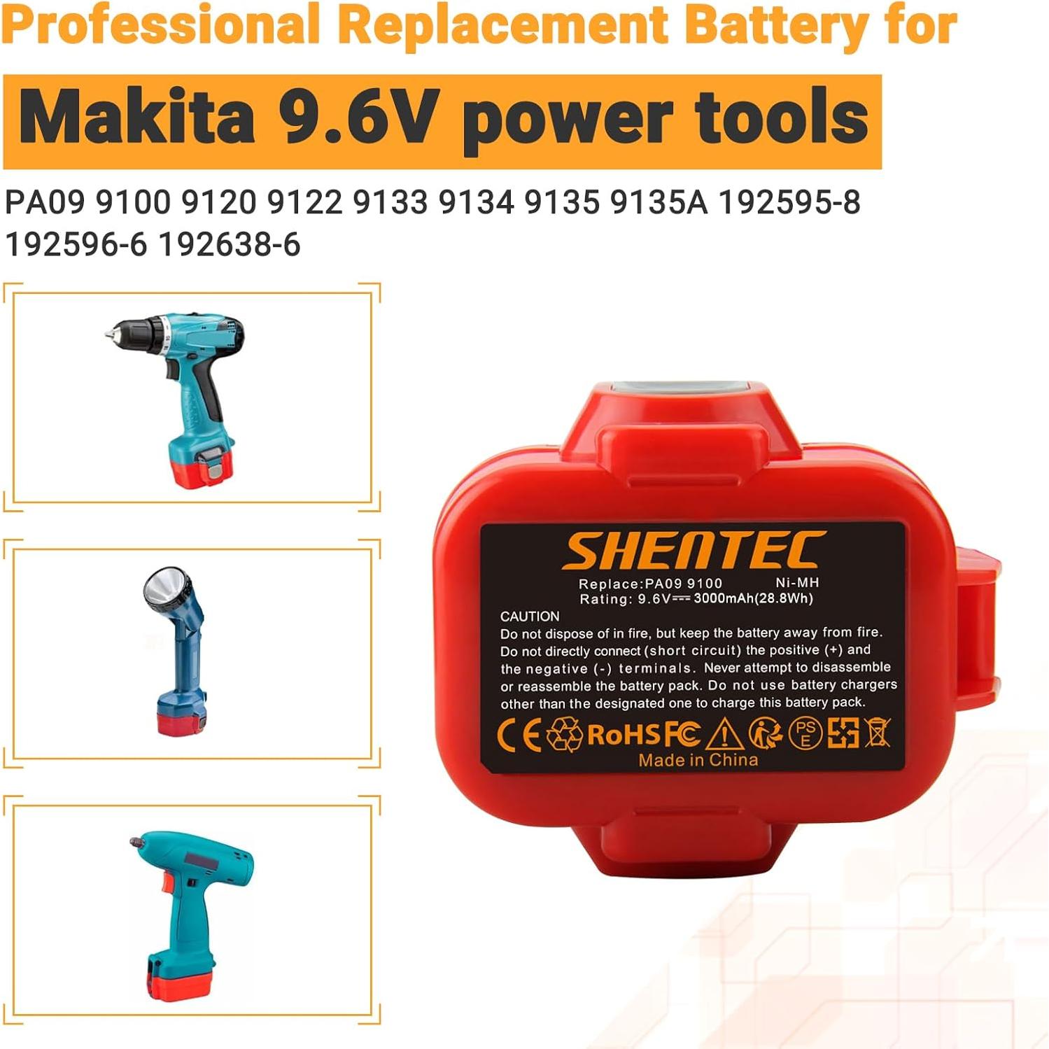 Batería de Reemplazo Shentec 9.6V 3.0Ah Ni-MH para Makita