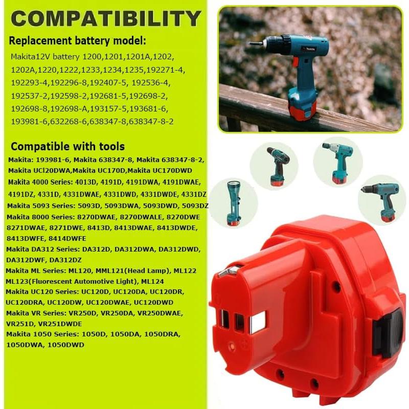 Batería Recargable NiMH 12V 3500mAh para Makita 1200 1233