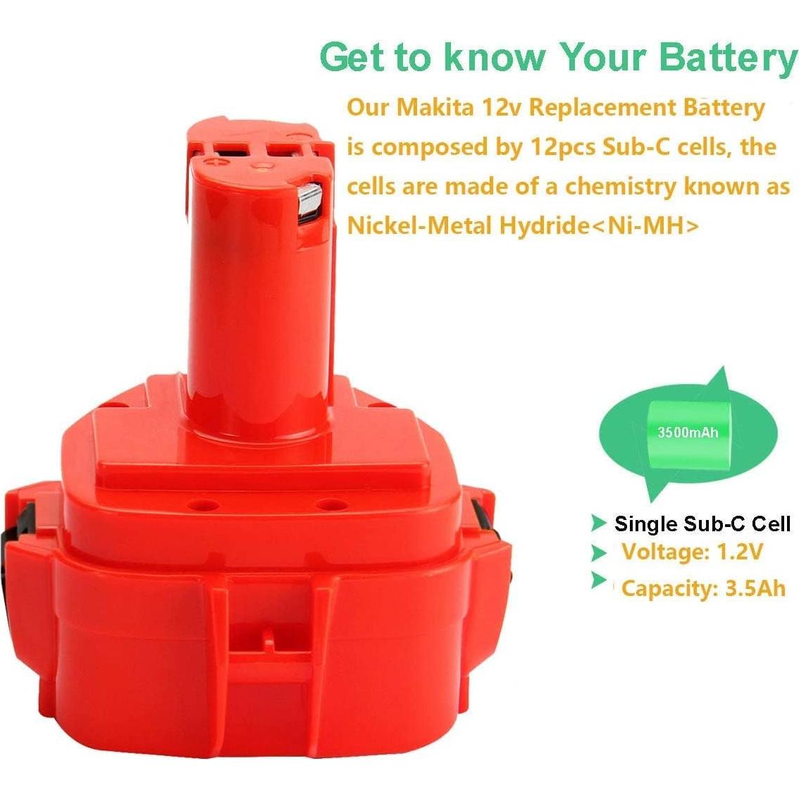 Batería Recargable NiMH 12V 3500mAh para Makita 1200 1233