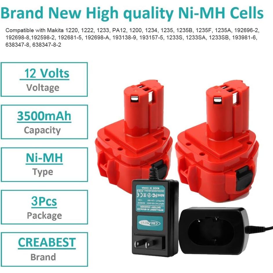 Batería Recargable Ni-MH 12V 3.5Ah Creabest + Cargador