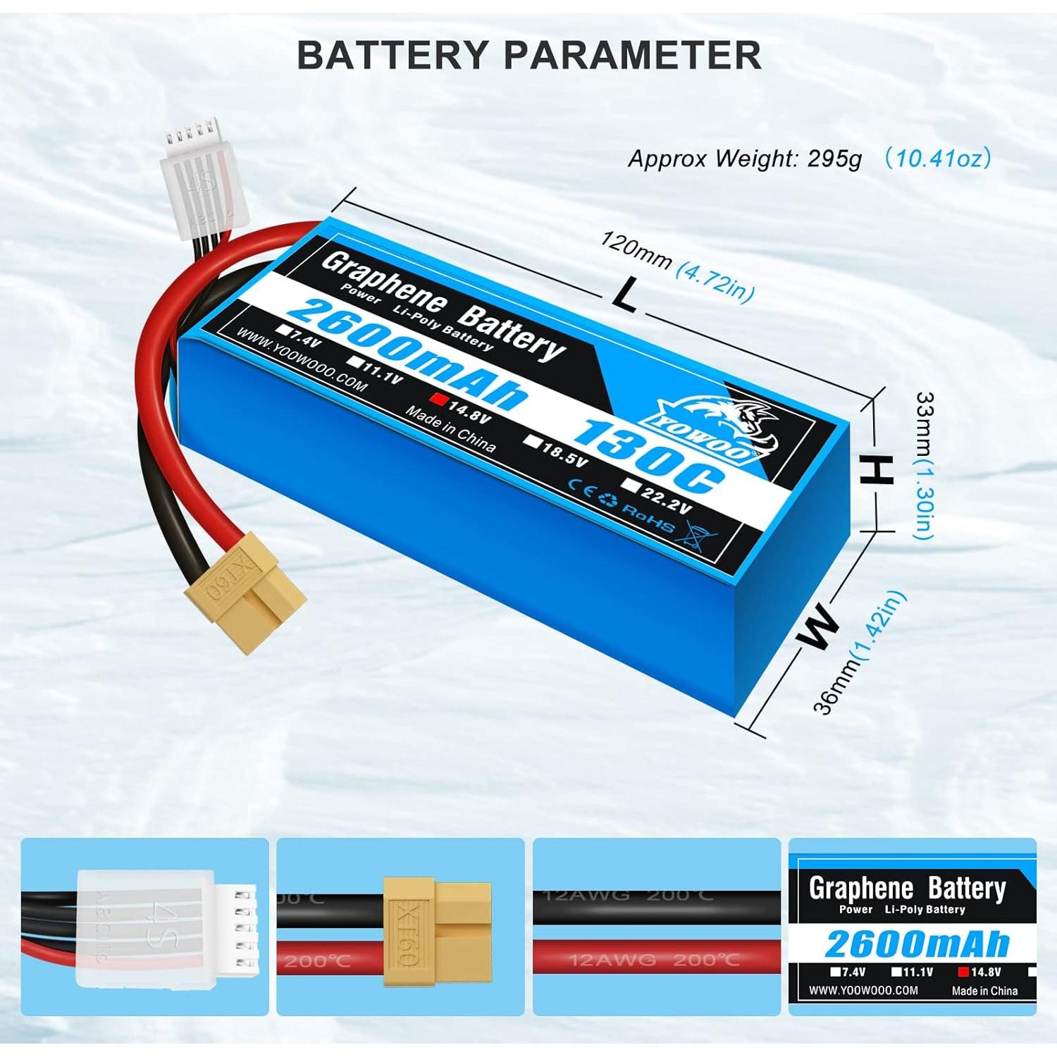 Batería LiPo 14.8V 2600mAh 130C YOWOO con Conector XT60