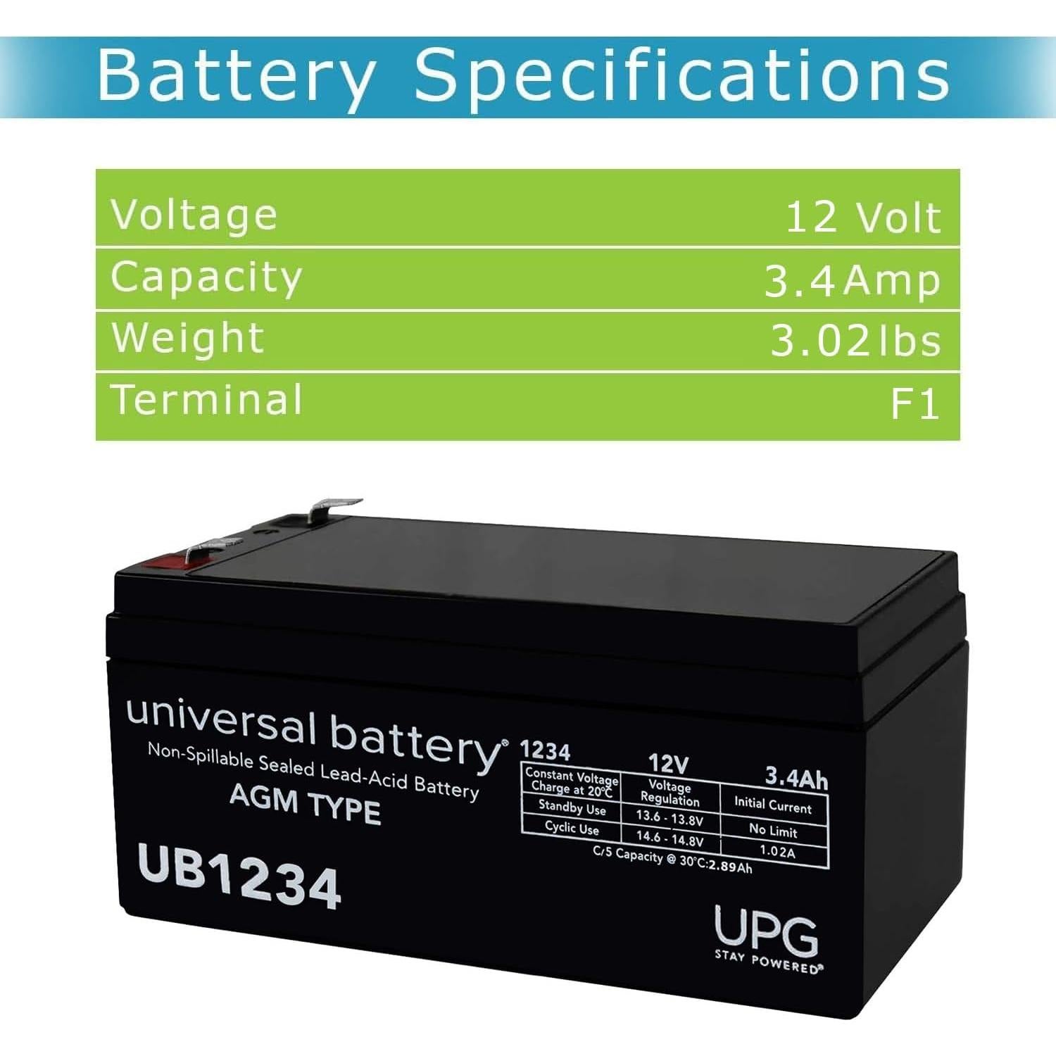 Batería Universal UPG UB1234 12V 3.4Ah para Cámara