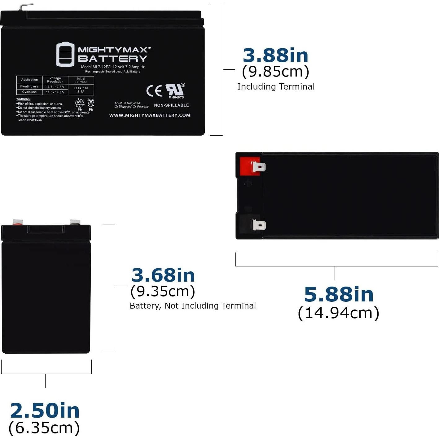Batería recargable 12V 7.2Ah Mighty Max ML7-12F2 para APC