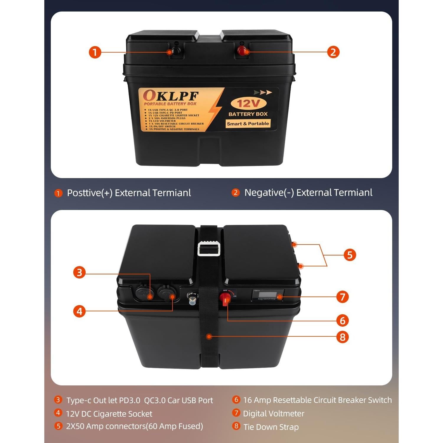 Caja de Batería Inteligente OKLPF 12V para Barcos y RV