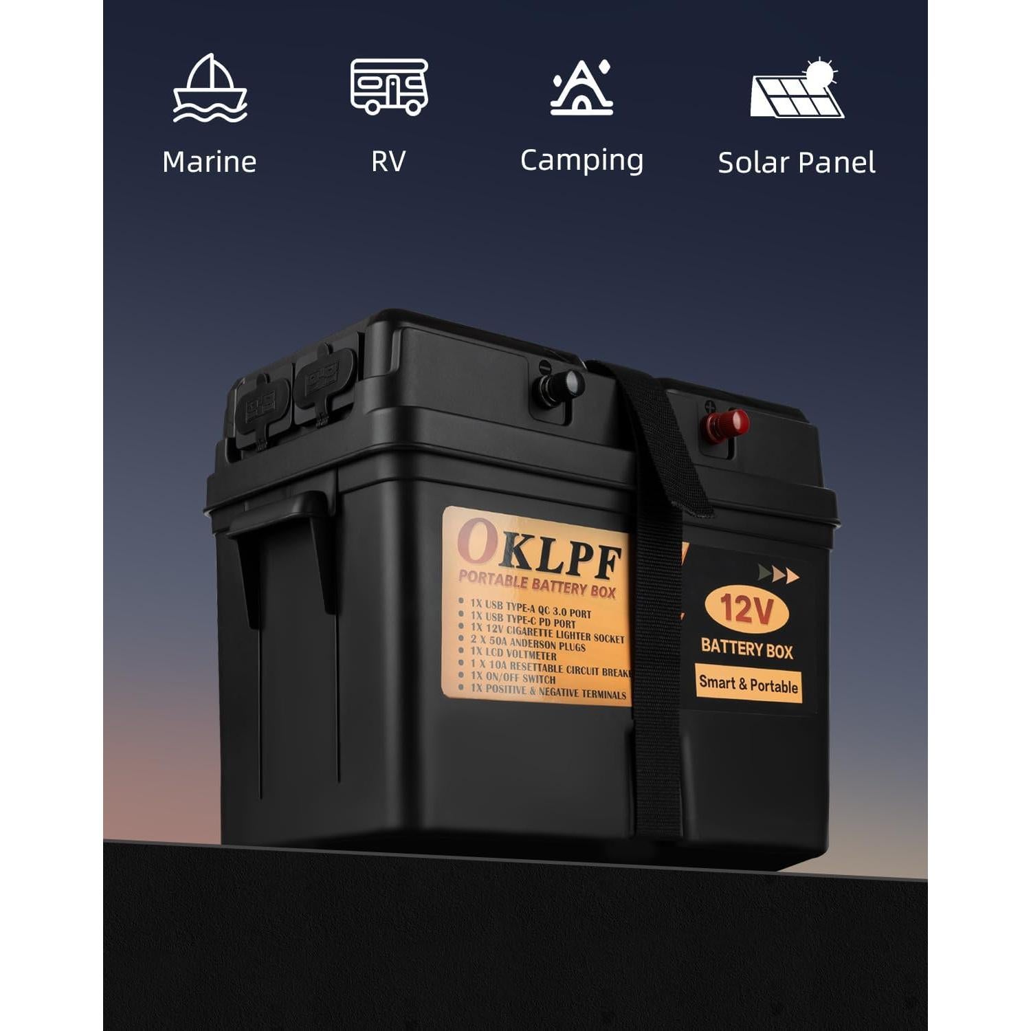 Caja de Batería Inteligente OKLPF 12V para Barcos y RV
