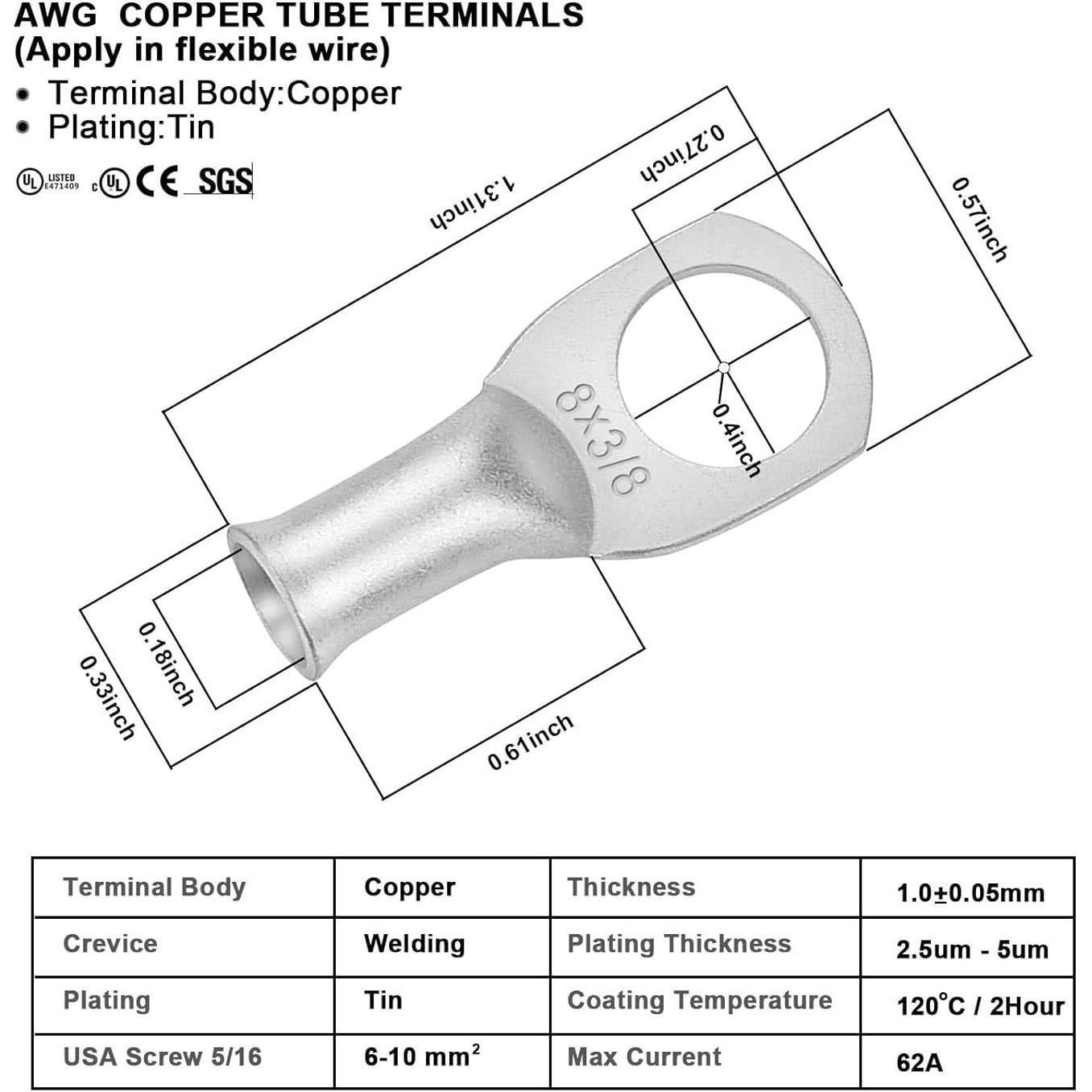 Cable de Batería iGreely 8 AWG 60cm Cobre Estañado