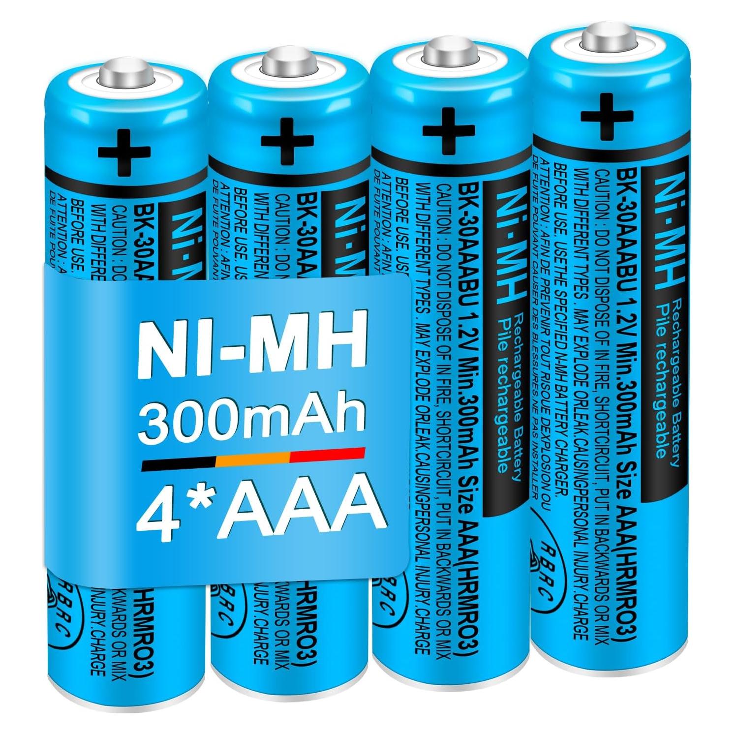 Paquete de 4 Baterías Recargables Ni-MH AAA 300mAh Oumaika