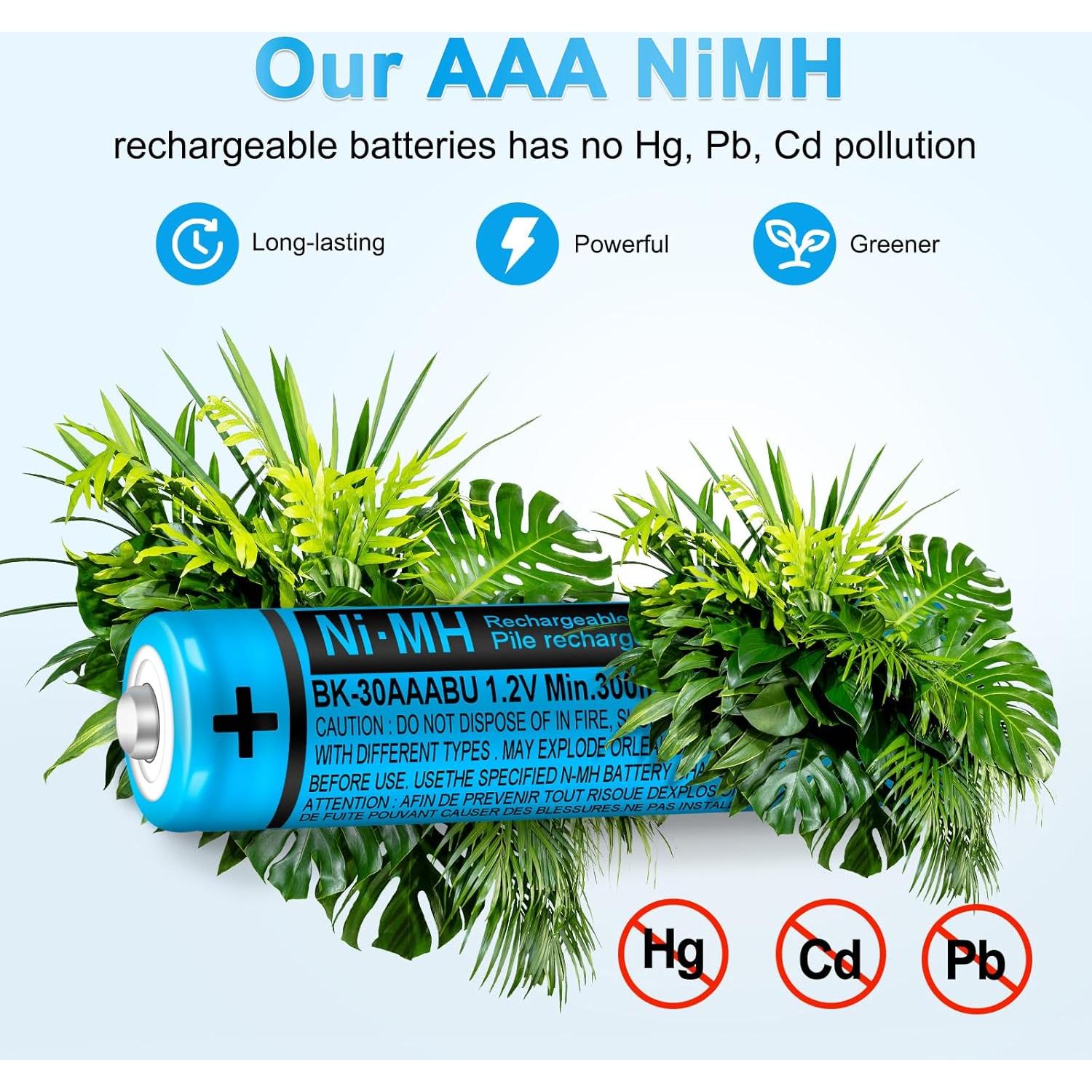 Paquete de 4 Baterías Recargables Ni-MH AAA 300mAh Oumaika