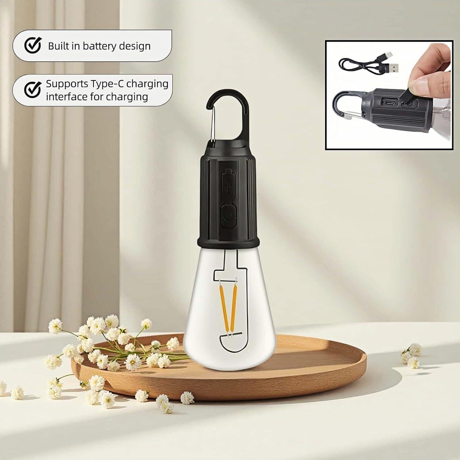 Linterna LED Camping Chinshwehaw Recargable USB-C 300 Lúmenes