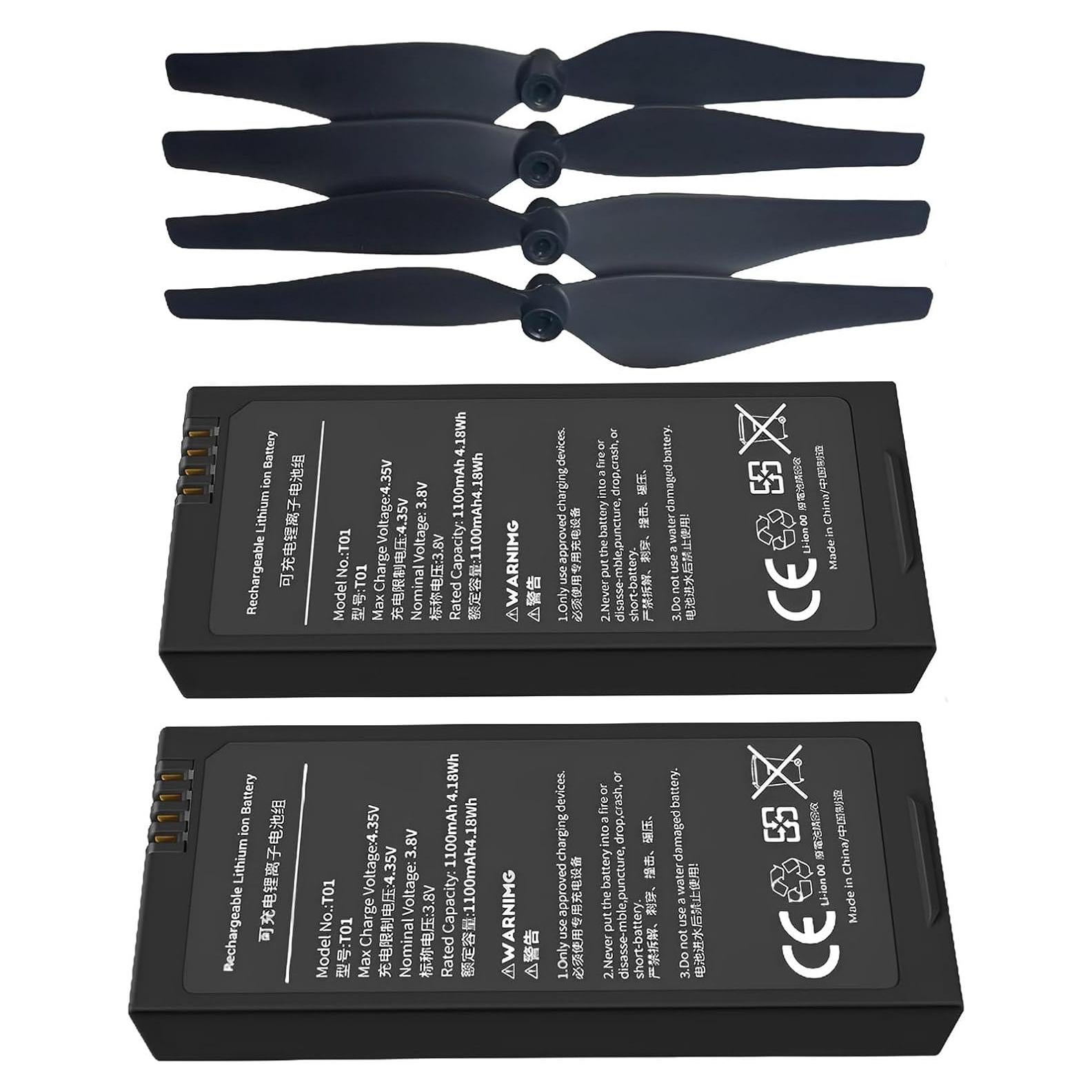 2 Baterías 1100mAh y 4 Hélices para DJI Tello