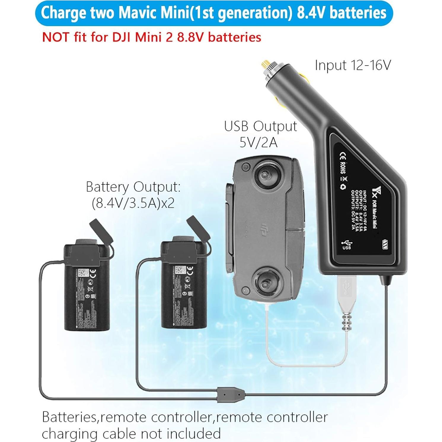 Cargador de Coche Hanatora para DJI Mavic Mini 3 en 1