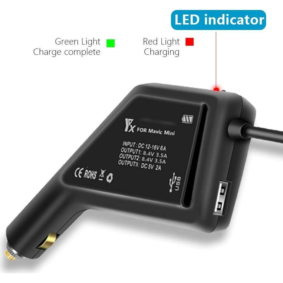 Cargador de Coche Hanatora para DJI Mavic Mini 3 en 1