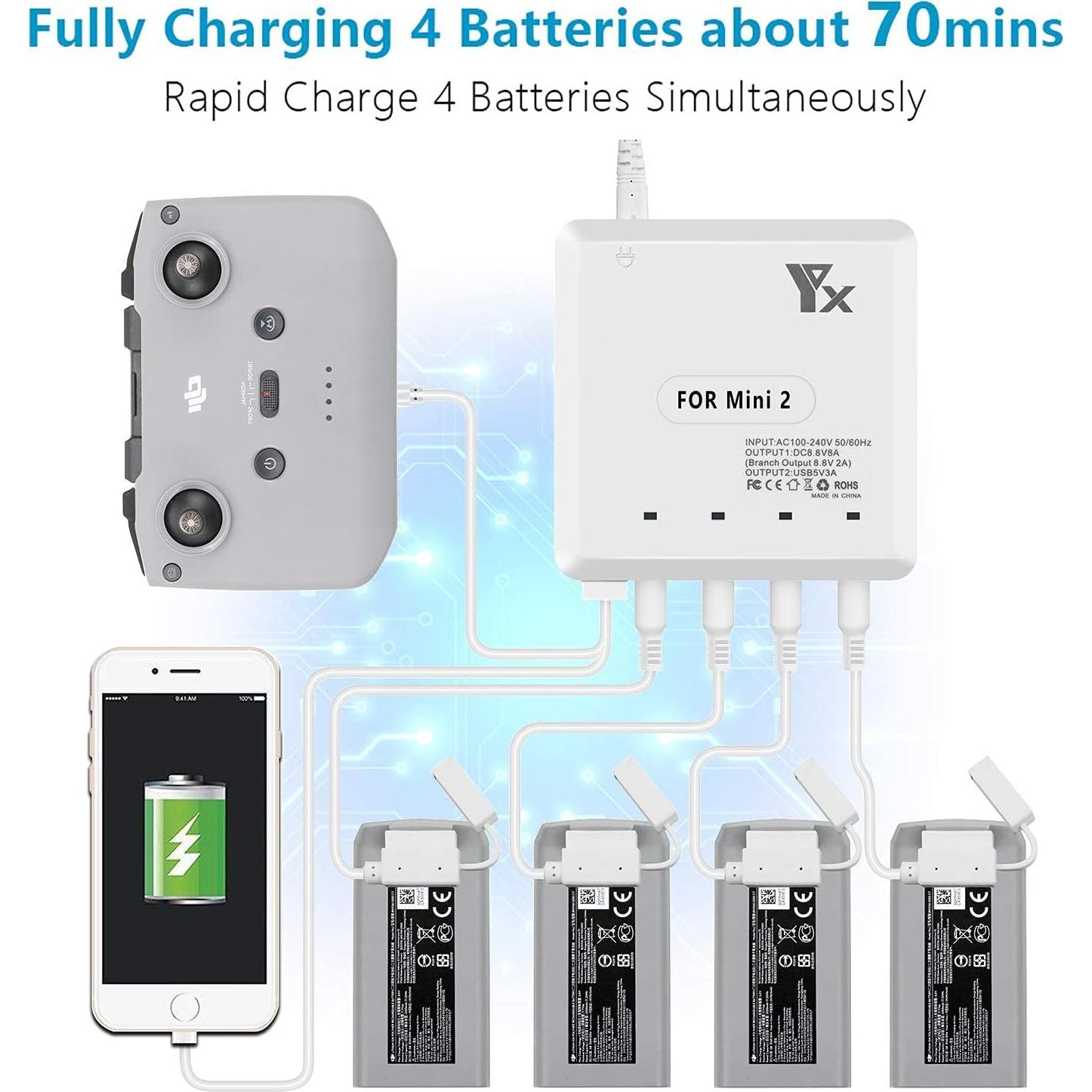 Cargador de Batería 6 en 1 Hanatora para DJI Mini 4K/2/SE