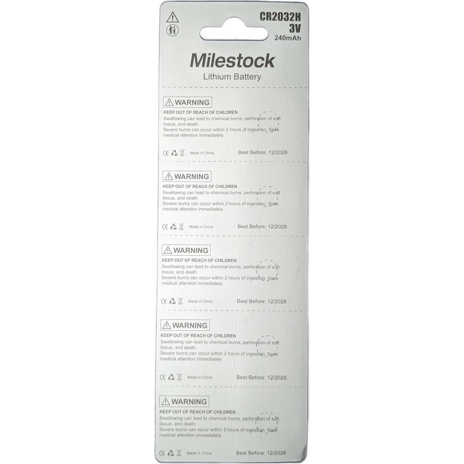 Baterías CR2032 de Litio Milestock - 5 Piezas 240mAh