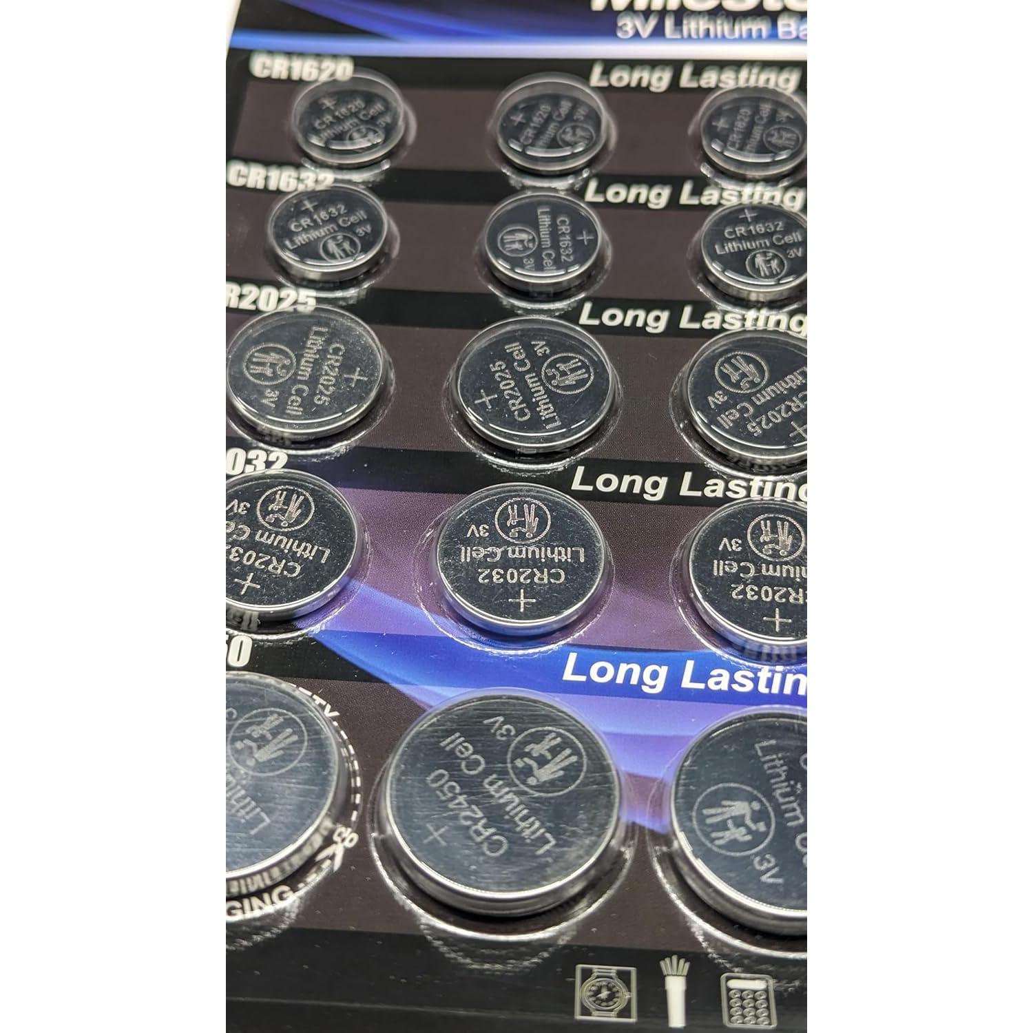 25 Pzs Baterías de Botón Litio 3V CR1620 CR1632 CR2025 CR2032 CR2450 Milestock