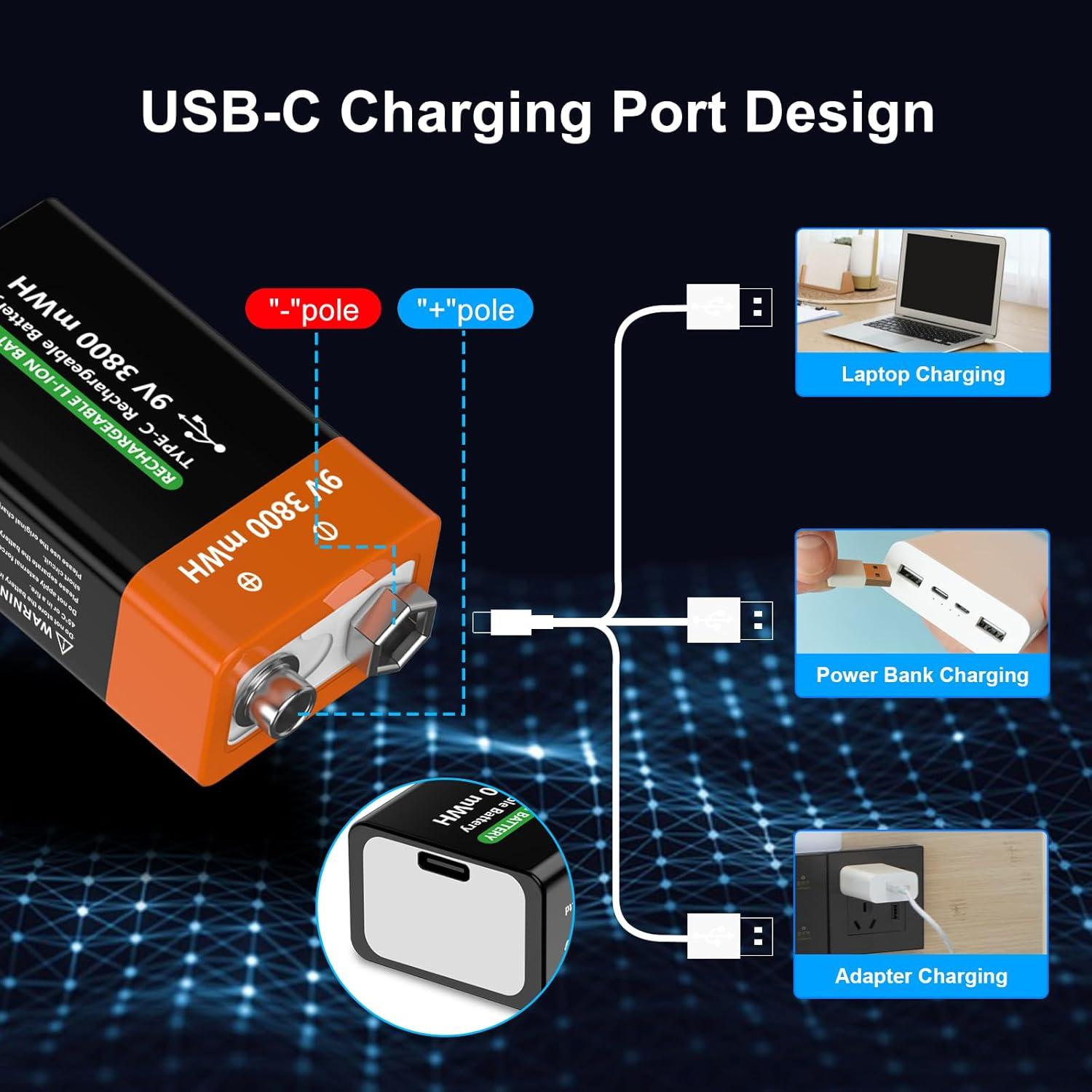 Paquete de 2 Baterías Recargables de Litio 9V 3800mWh TAYUZH