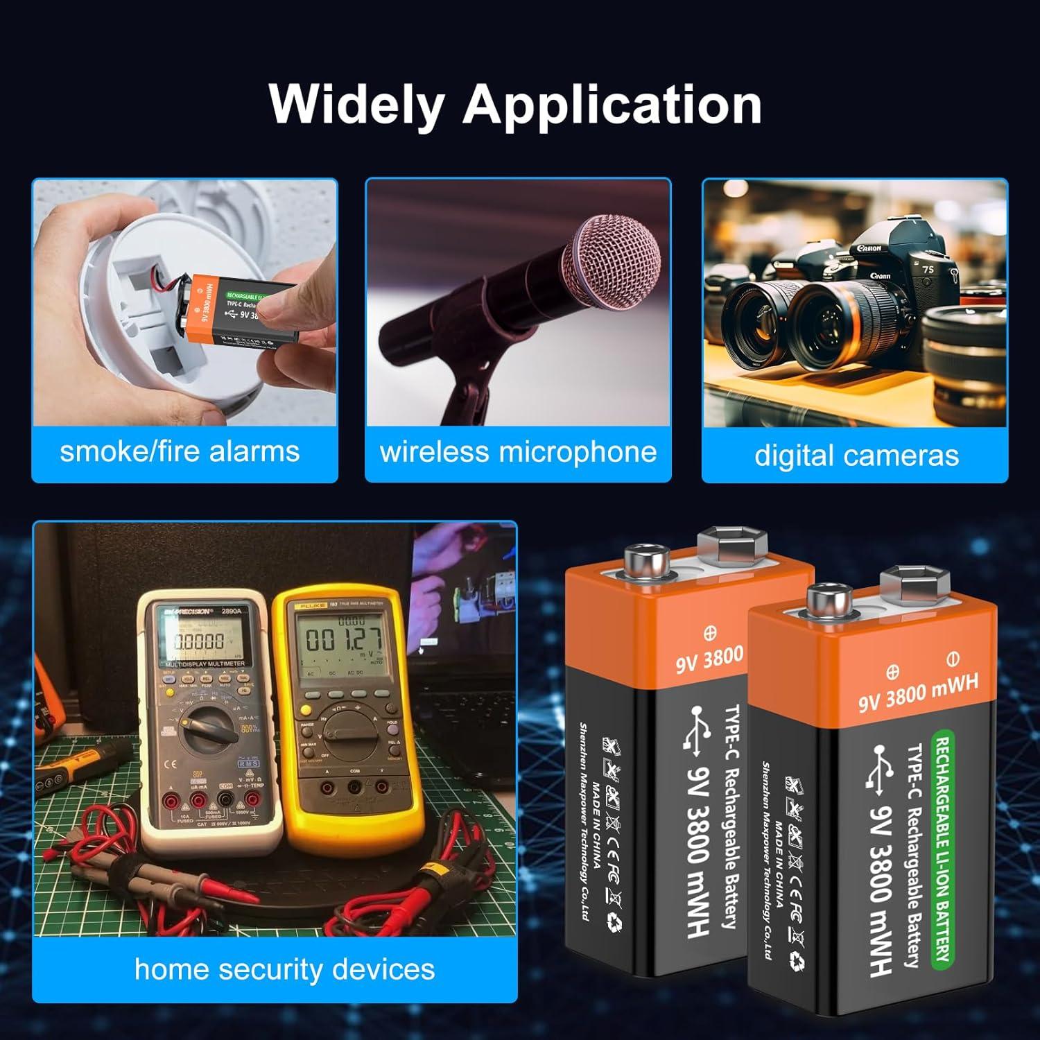 Paquete de 2 Baterías Recargables de Litio 9V 3800mWh TAYUZH