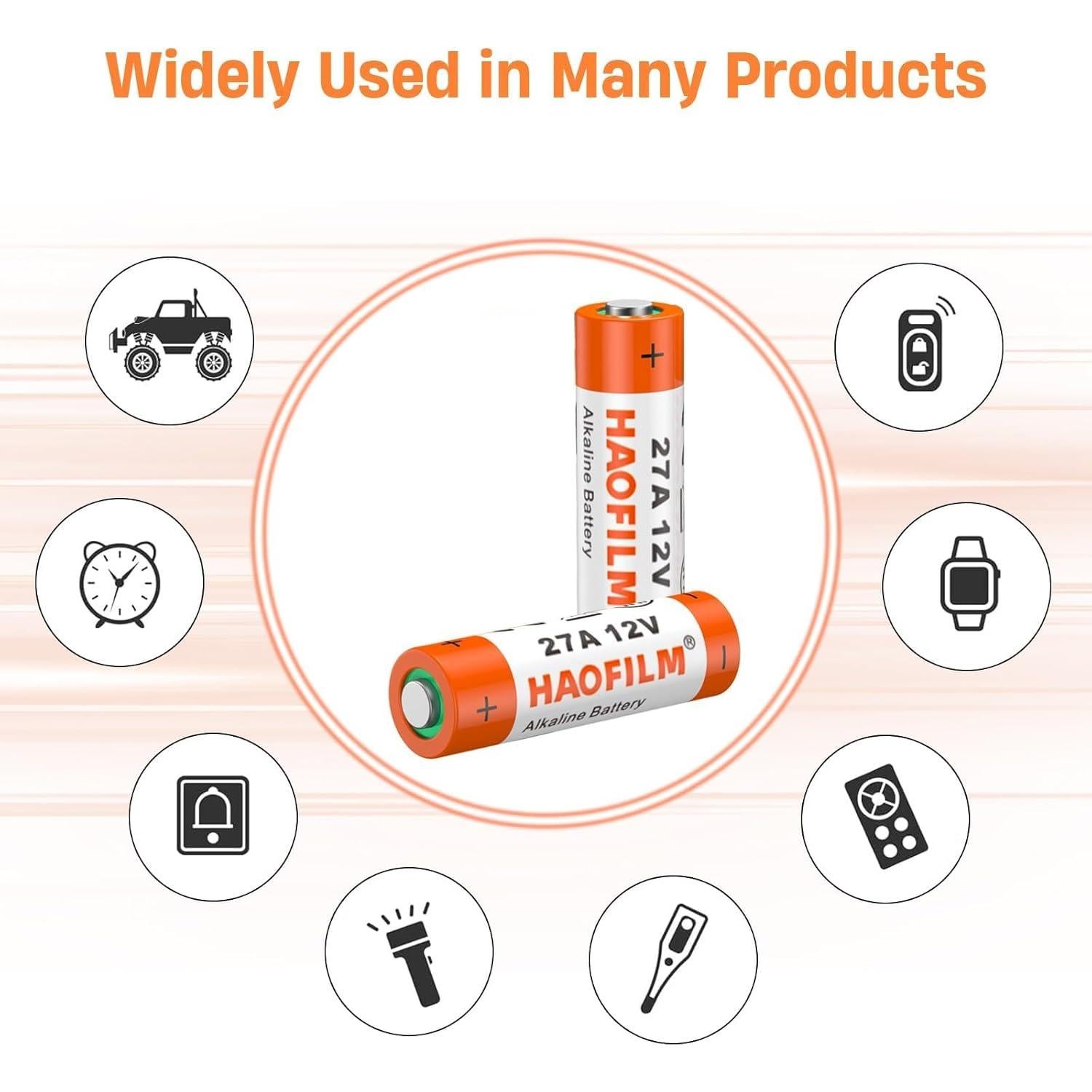 HAOFILM 27A 12V Alkaline Batteries (5 Pack) - Long Lasting Power, 3-Year Shelf Life | Bulk Value Pack for Car Remotes, Medical Devices, Garage Door Openers, Toys & More