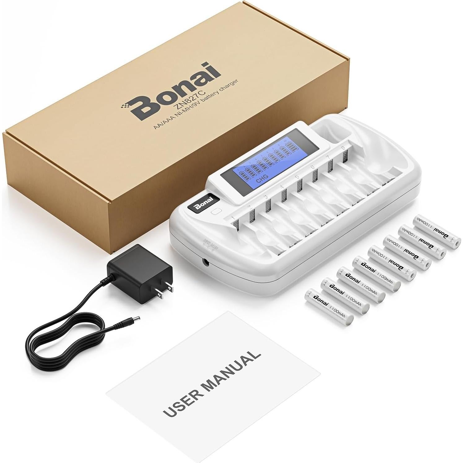 Baterías recargables BONAI AAA 1100mAh con cargador LCD