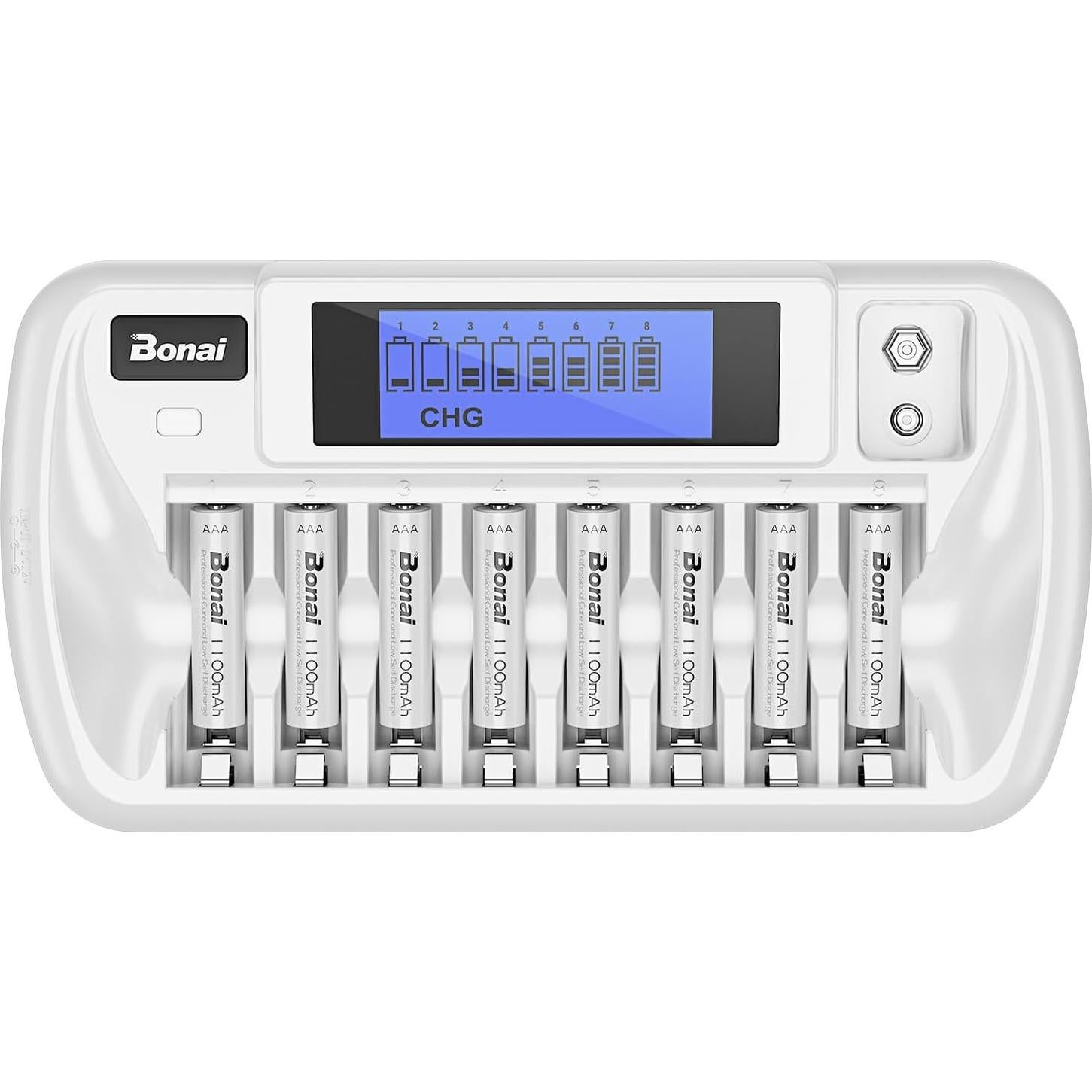 Baterías recargables BONAI AAA 1100mAh con cargador LCD
