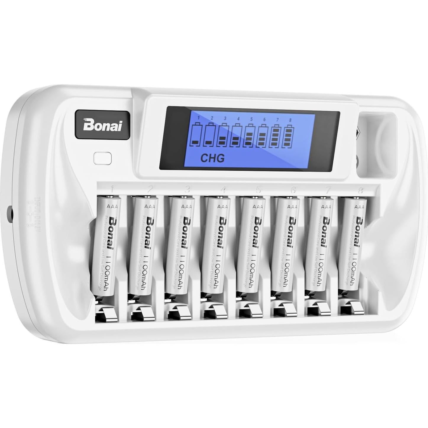 Baterías recargables BONAI AAA 1100mAh con cargador LCD